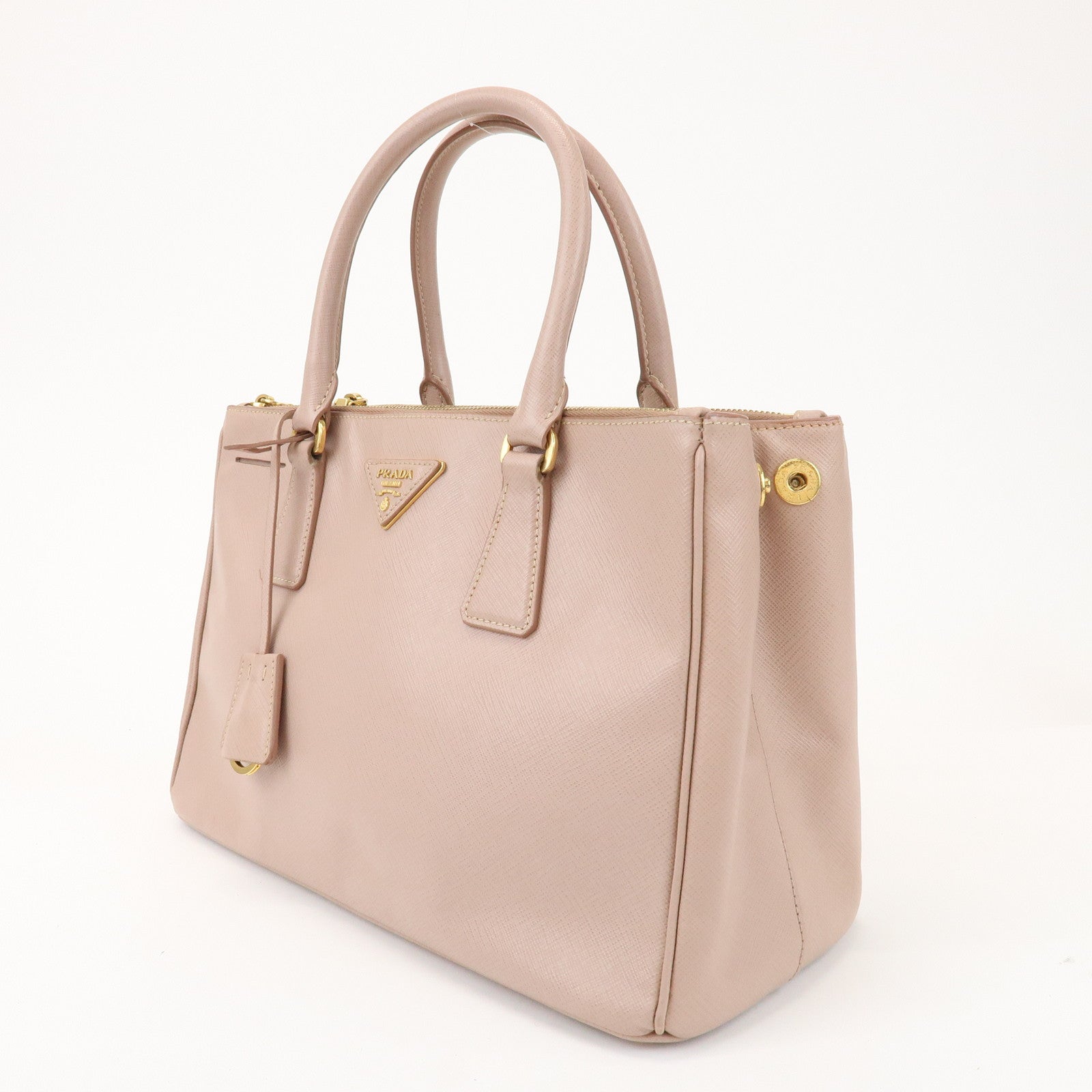 PRADA Traingle Logo Galleria 2Way Bag Hand Bag Pink Beige1BA863