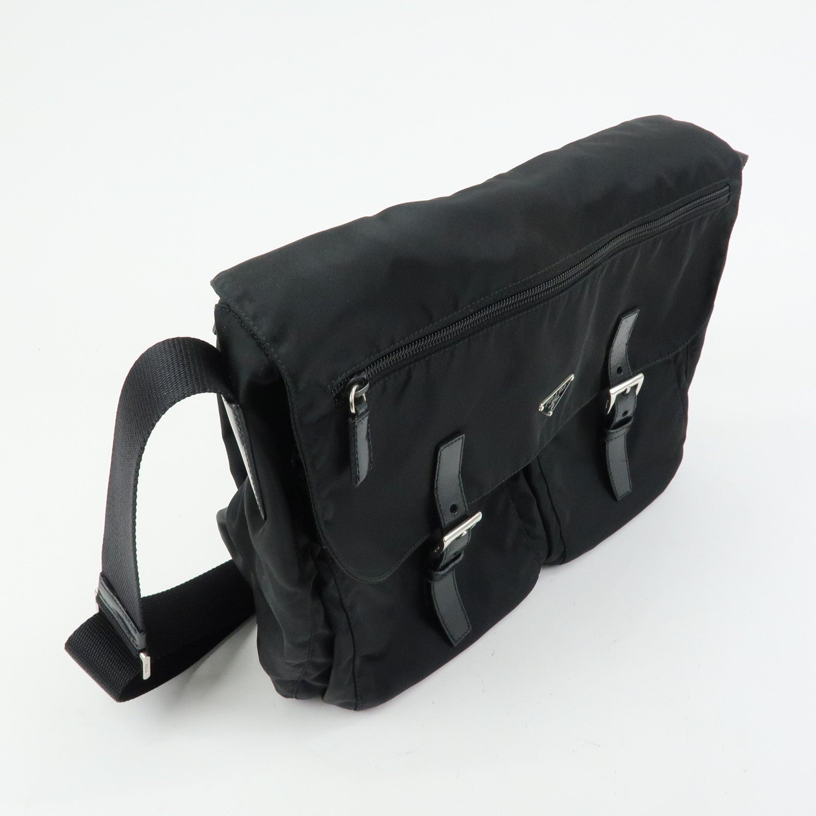 PRADA Triangle Logo Nylon Leather Shoulder Bag Crossbody Bag Black