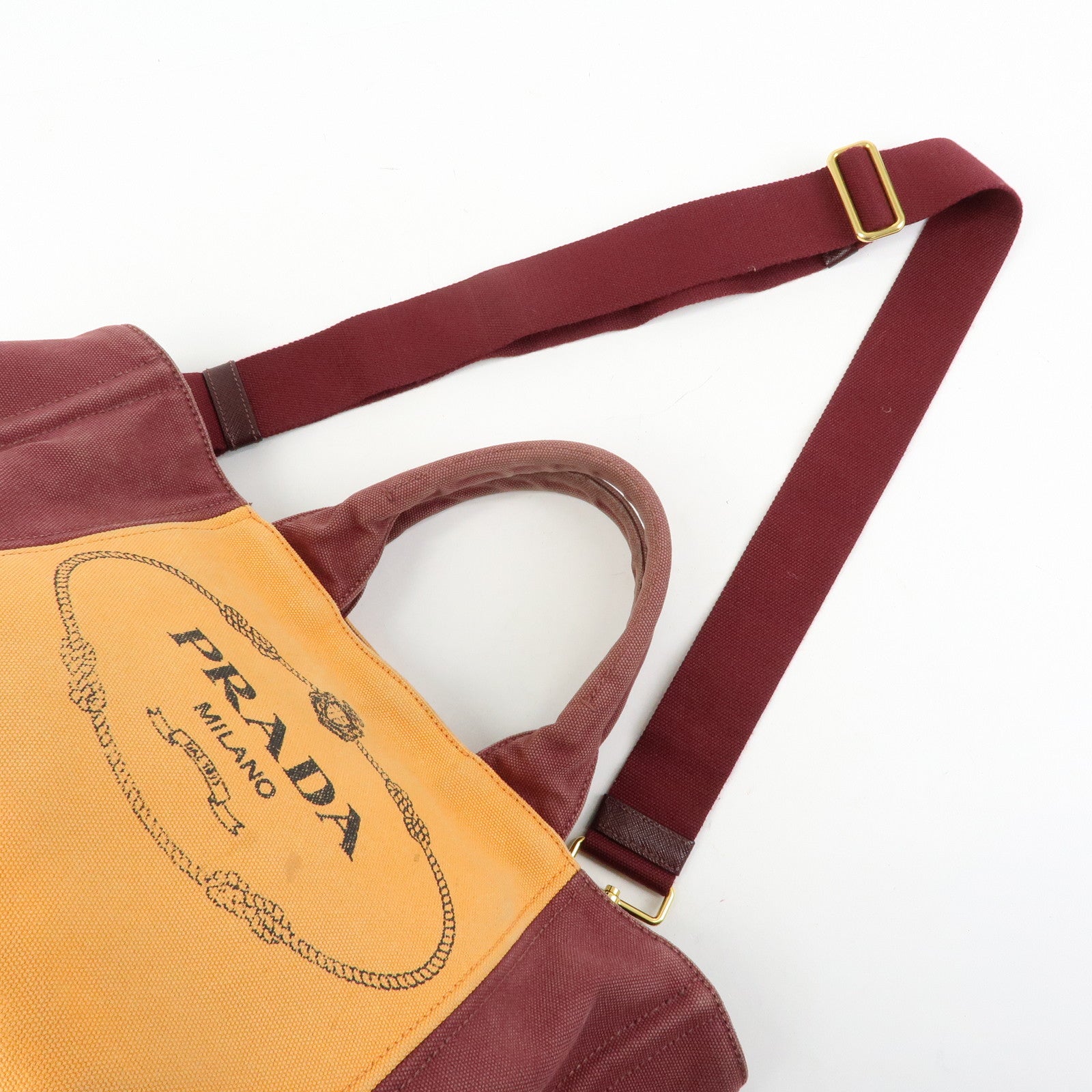 PRADA Logo Canapa Canvas 2Way Bag Tote Bag Orange Purple B1877G
