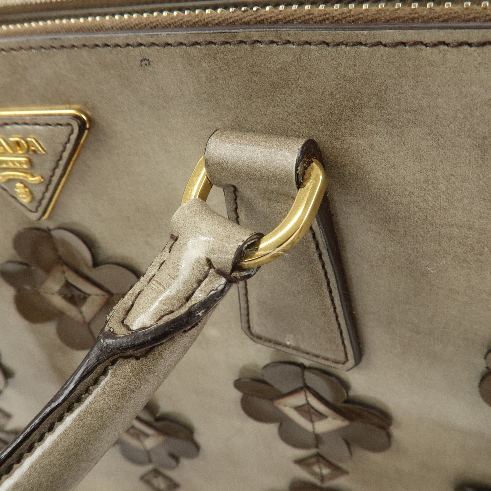 PRADA Patent Leather Flower Galleria 2Way Tote Bag Greige BB2274F