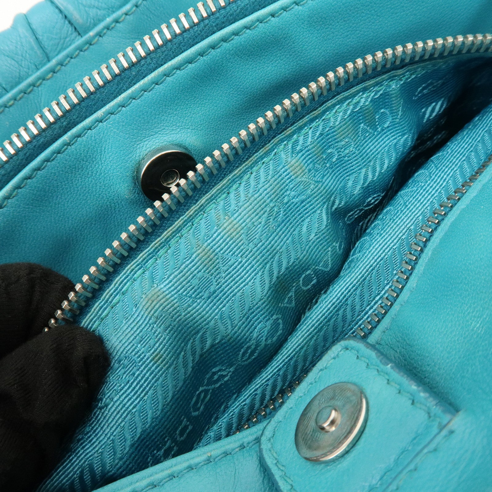PRADA Leather 2Way Bag Hand Bag Shoulder Bag Turquoise Blue