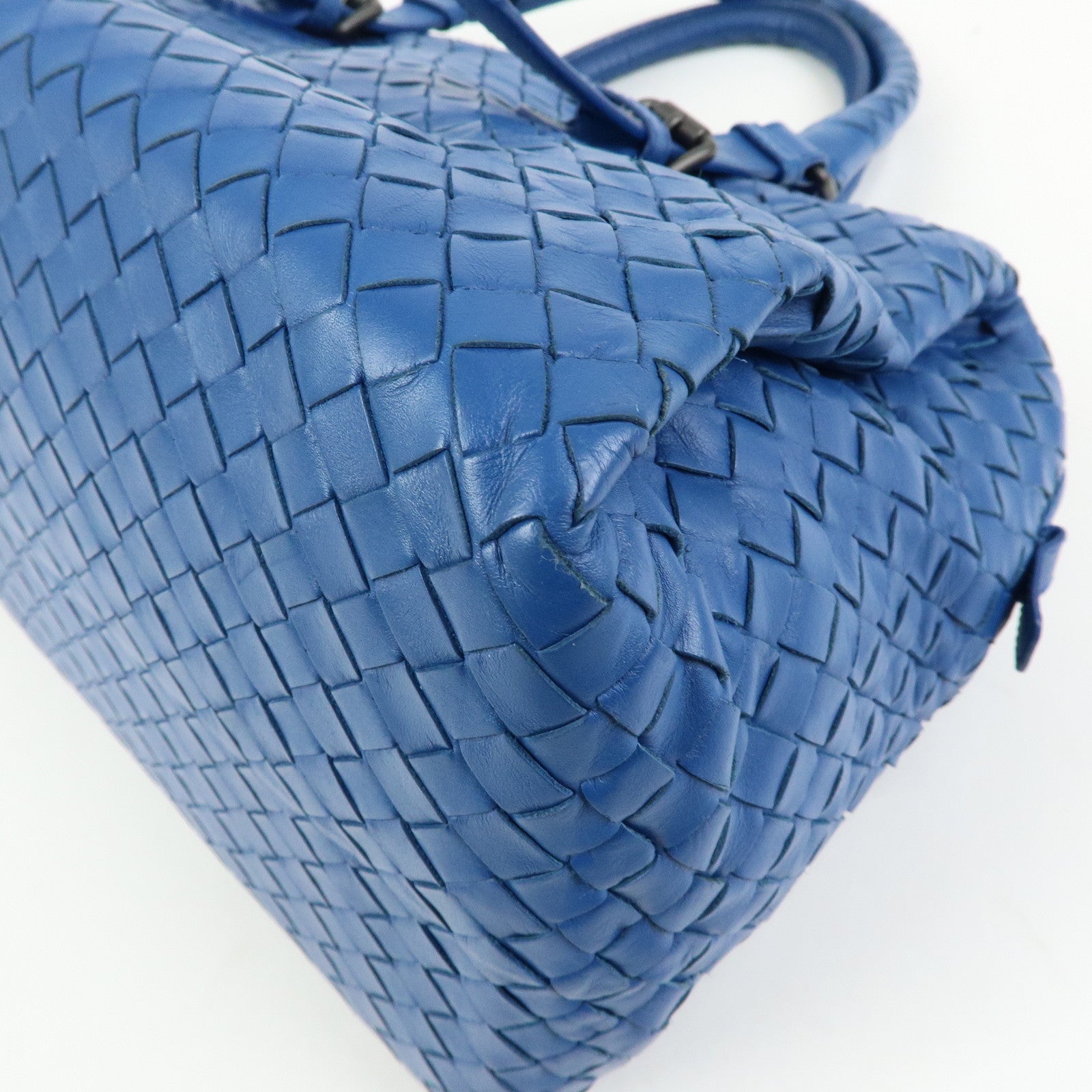 BOTTEGA VENETA Intrecciato Nappa Leather Boston Bag Hand Bag Blue