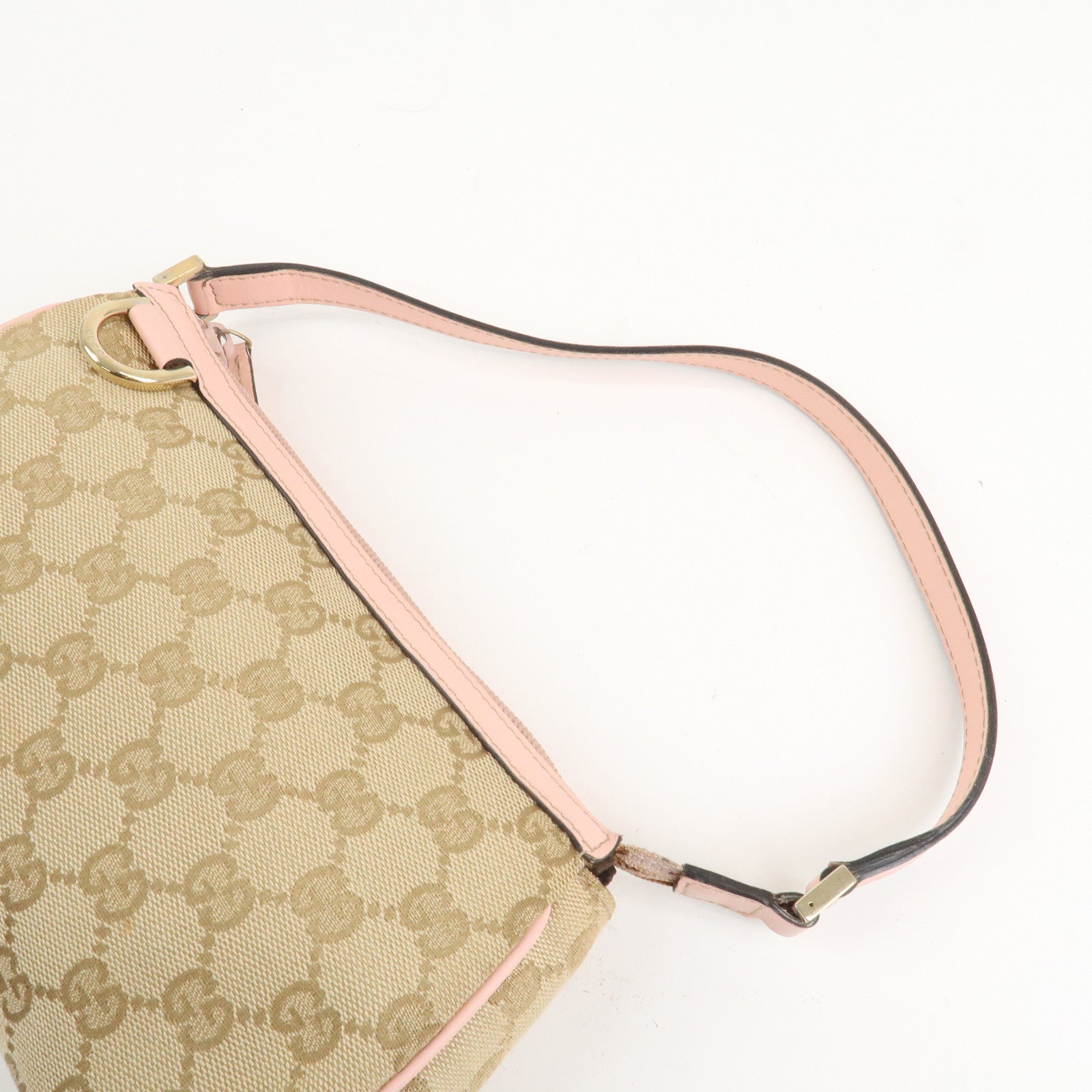 GUCCI Abbey GG Canvas Leather Hand Bag Pouch Pink Beige 145750 Used