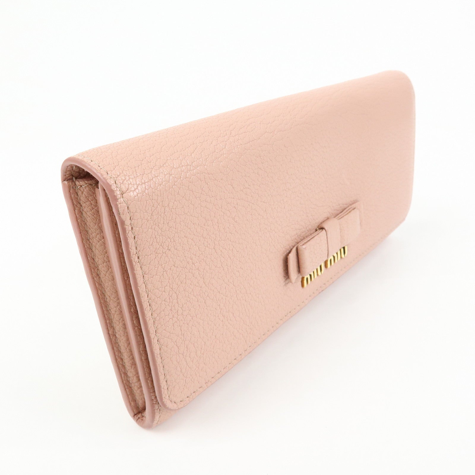MIU MIU Madras Leather Ribbon Bi-fold Long Wallet Pink 5MH109