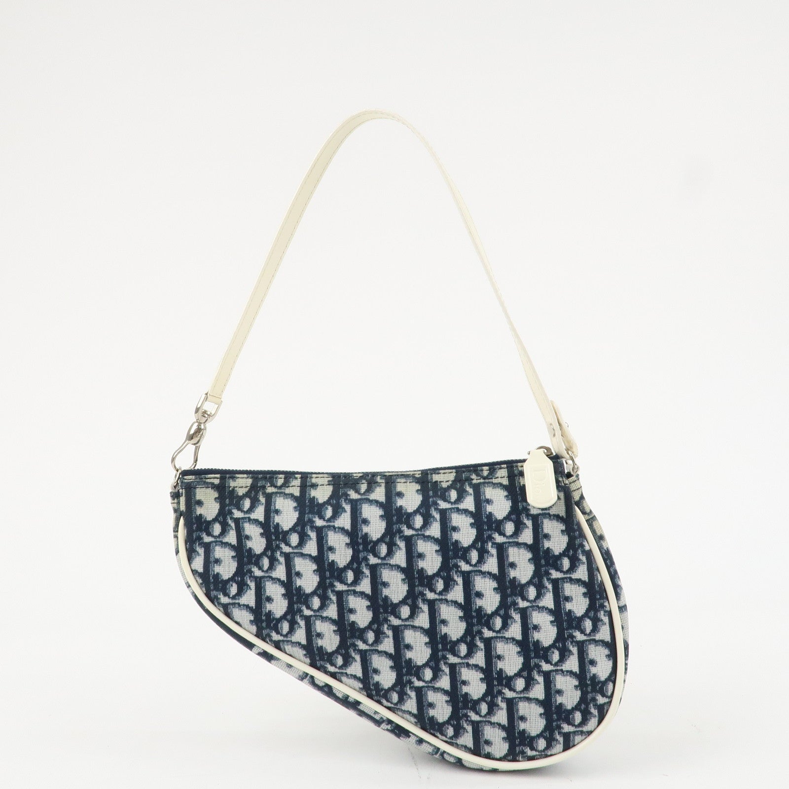 Christian Dior Trotter Jacquard Leather Saddle Bag Mini Navy White Used