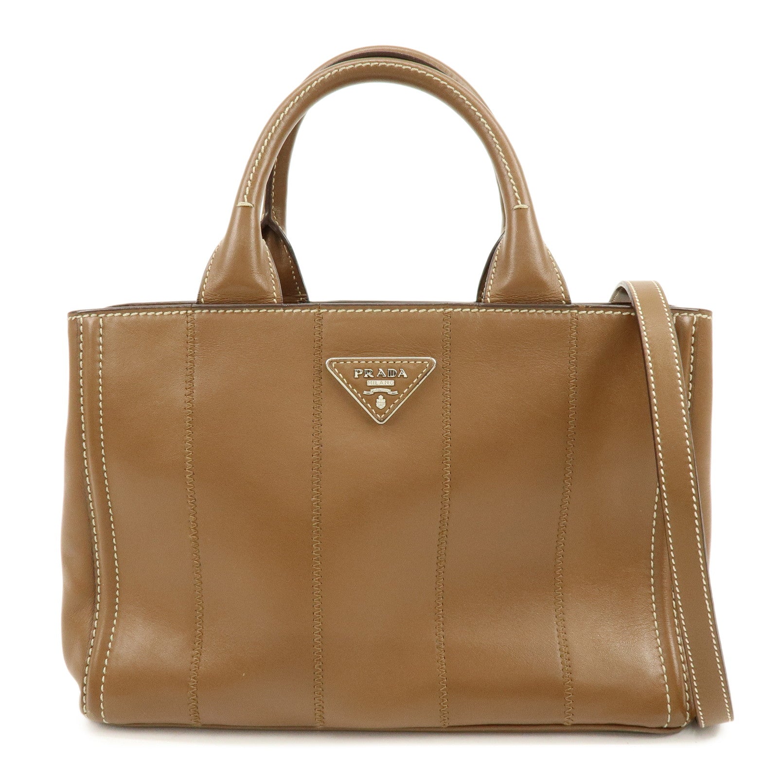 PRADA Canapa Triangle Logo 2Way Bag Shoulder Hand Bag Brown 1BG900