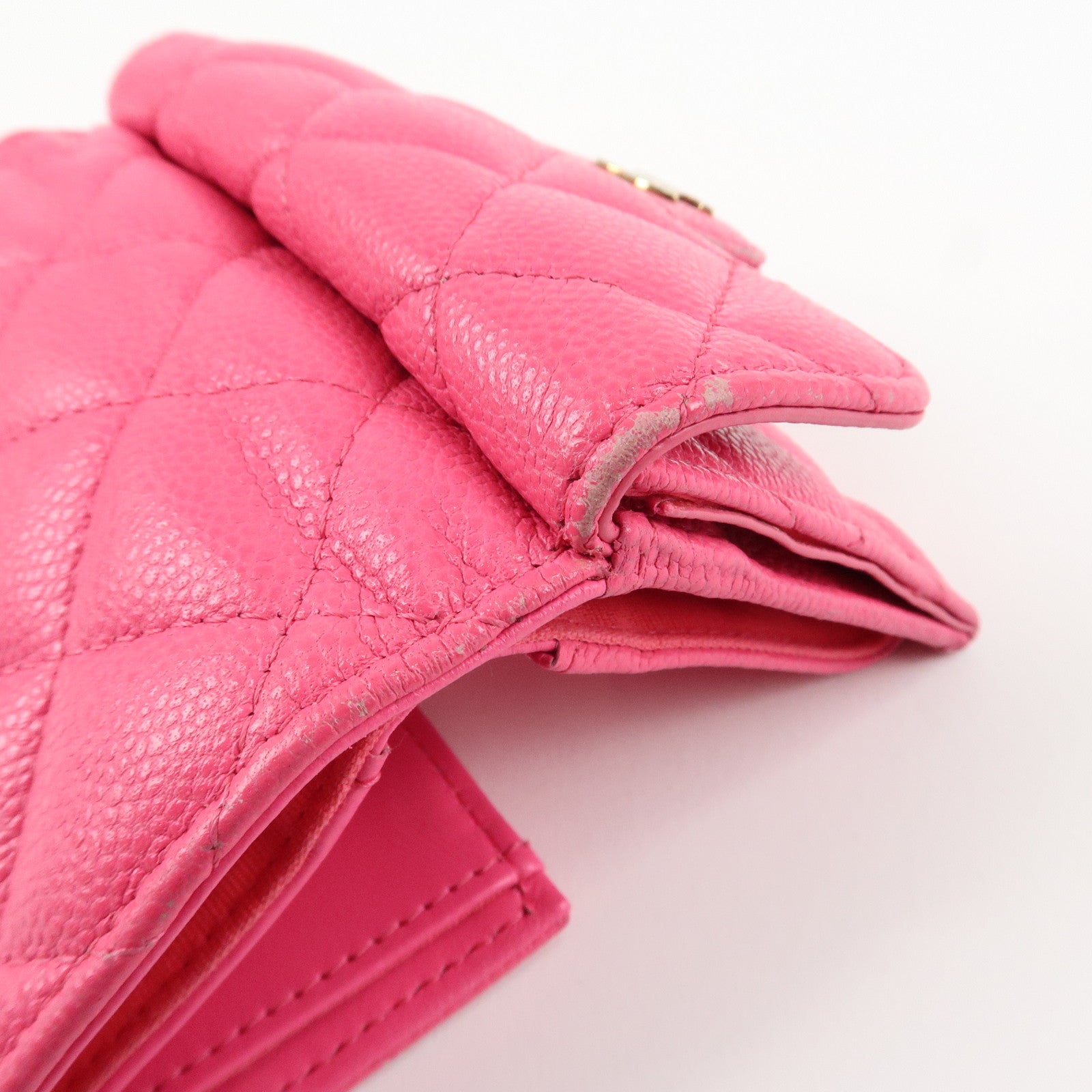 CHANEL Matelasse Caviarskin Classic Small Flap Wallet Pink AP0230 Used
