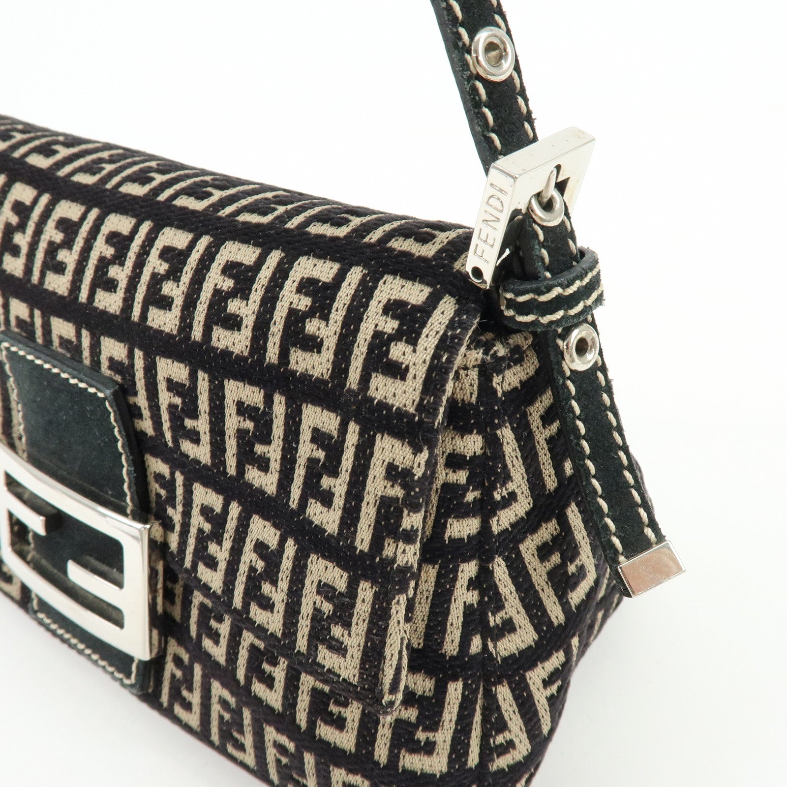 FENDI Mini Mamma Baguette Zucchino Canvas Shoulder Bag 8BR180