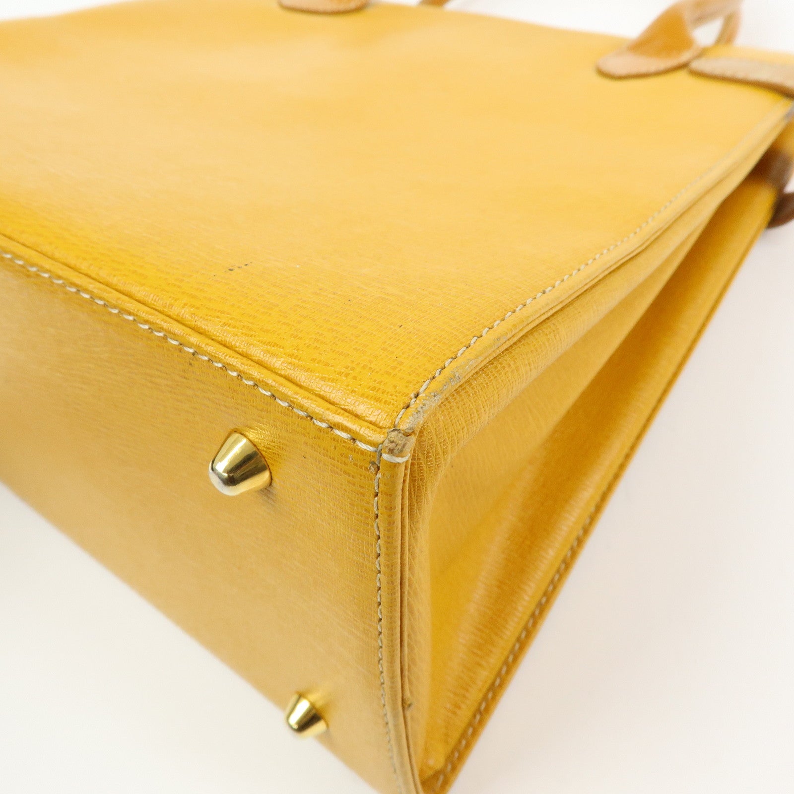 BURBERRY Logo Leather Tote Bag Hand Bag Yellow