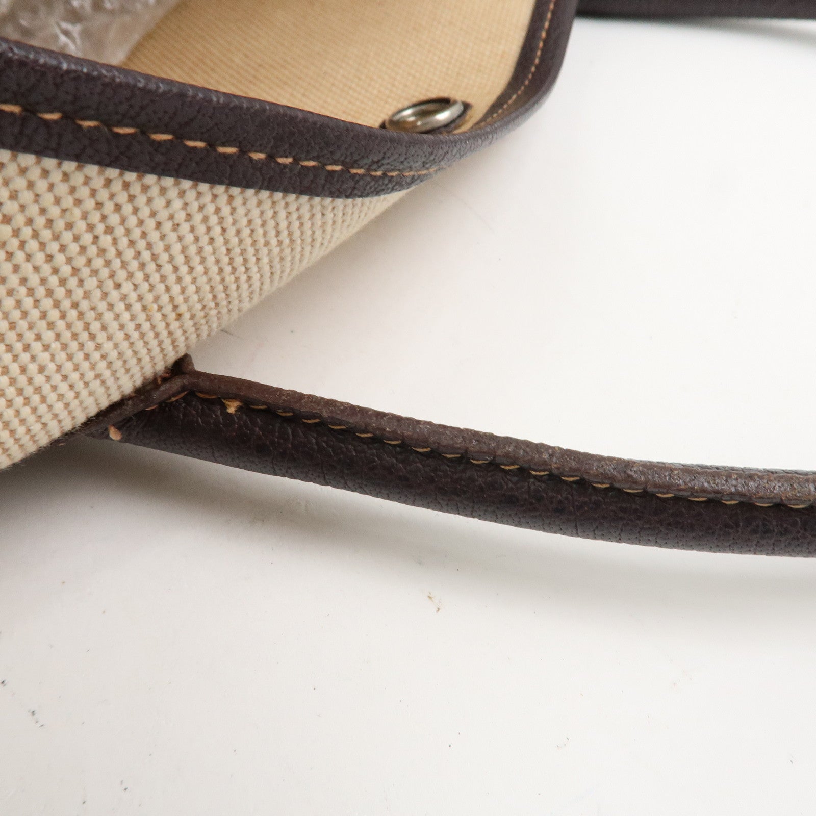 HERMES Leather Toile H Garden Party PM Tote Bag Hand Bag Natural