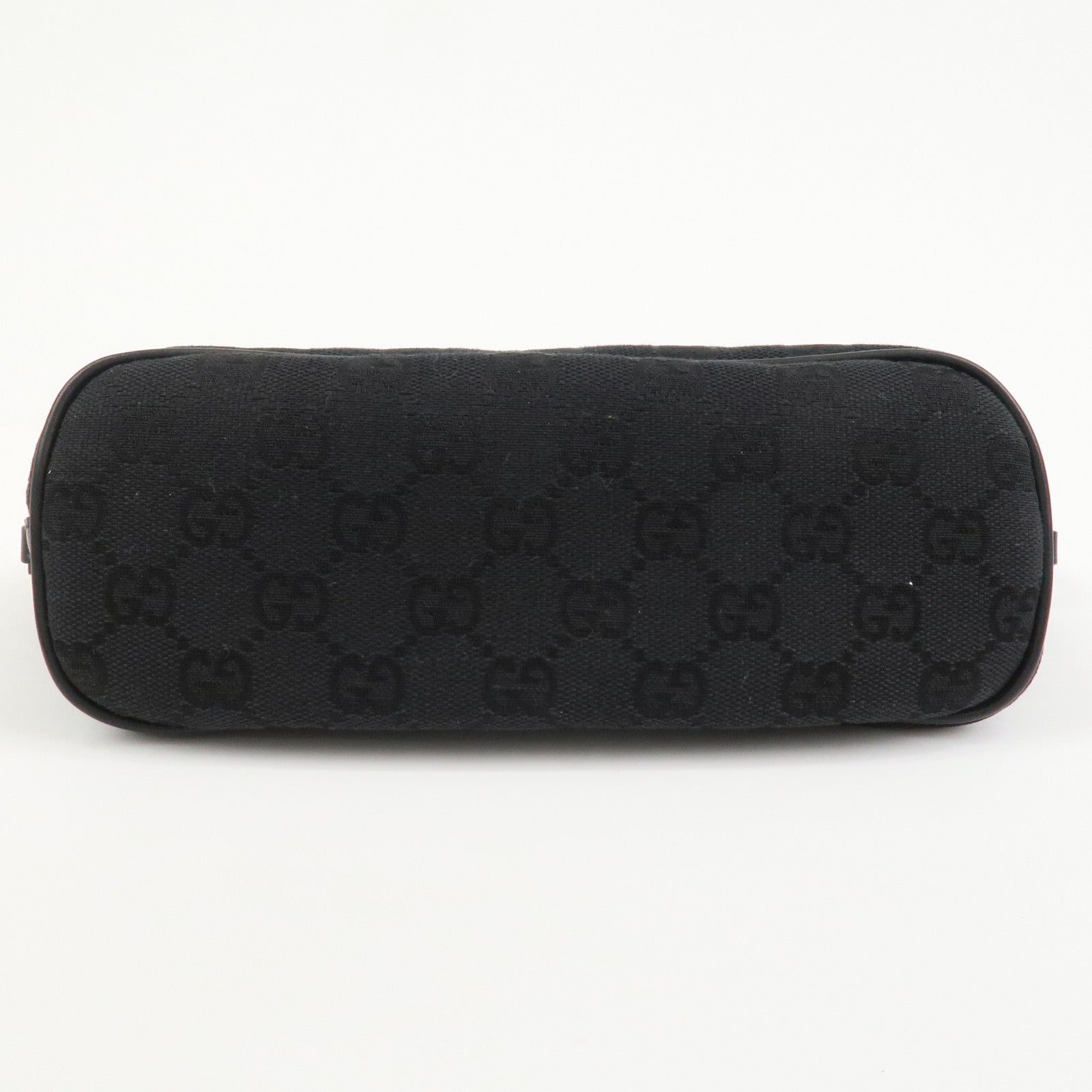 GUCCI Boat Bag GG Canvas Leather Hand Bag Black 07198