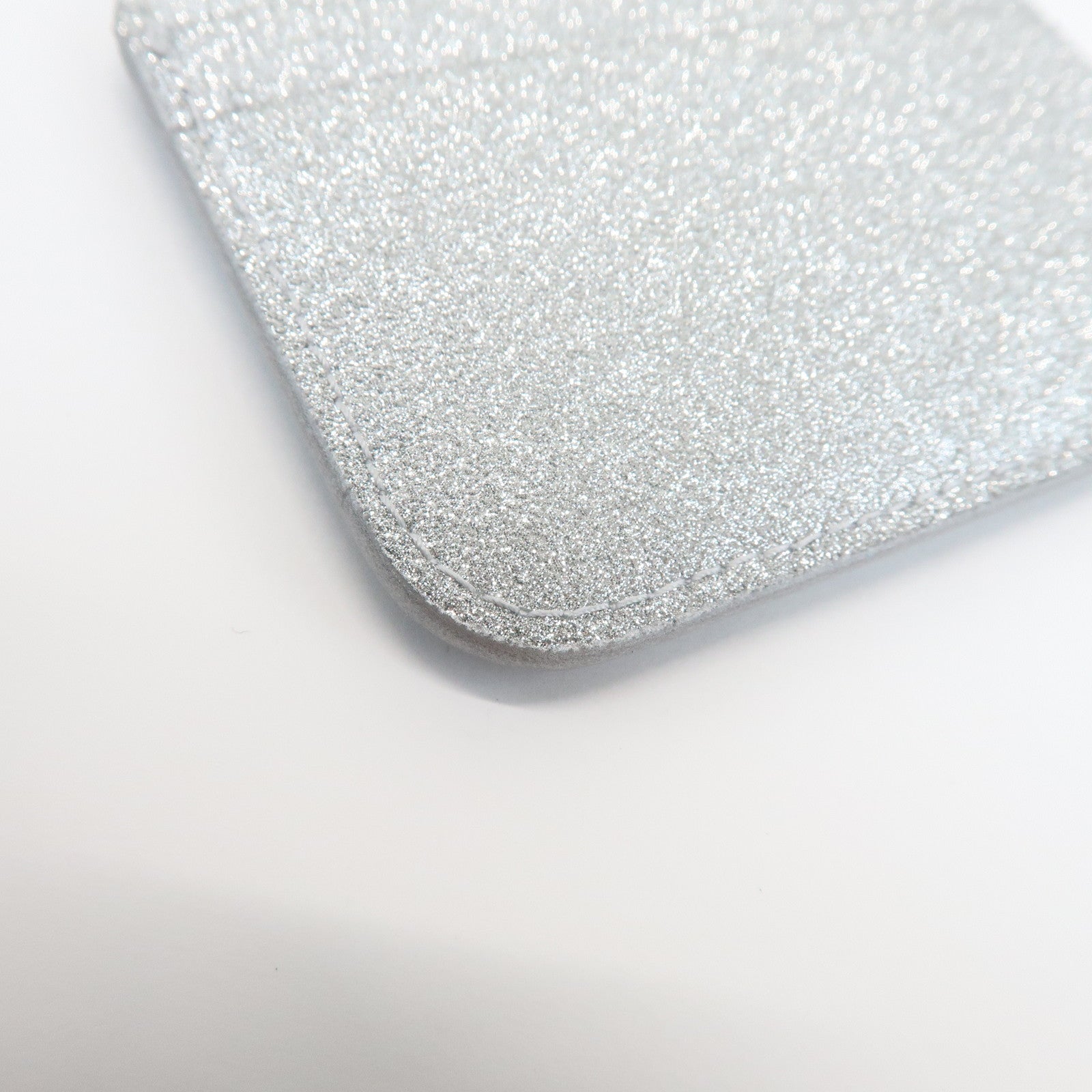 BALENCIAGA Logo Leather Card Case Card Holder Silver