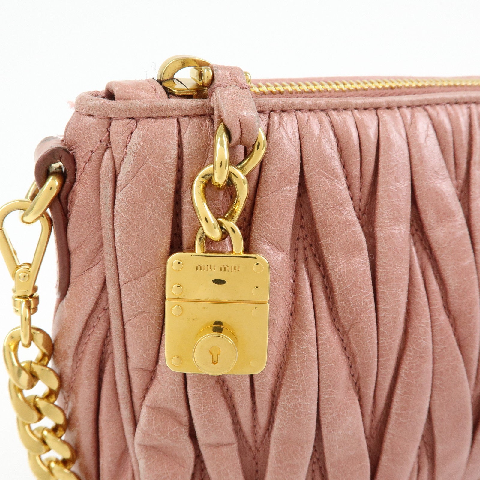 MIU MIU Matelasse Leather Chain Shoulder Crossbody Bag Pink 5BC892