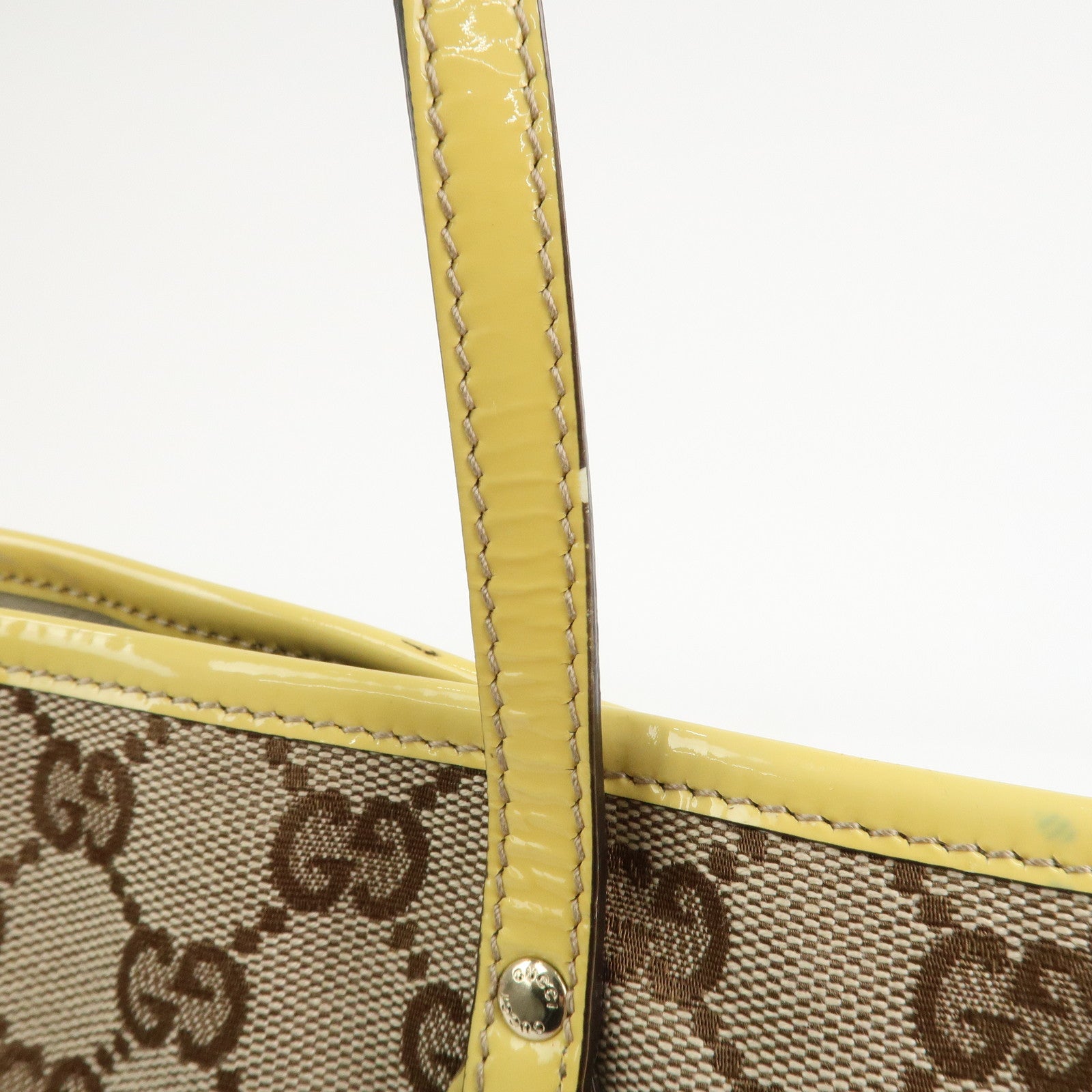 GUCCI Gucciori Pug Dog GG Canvas Patent Leather Tote Bag 212374