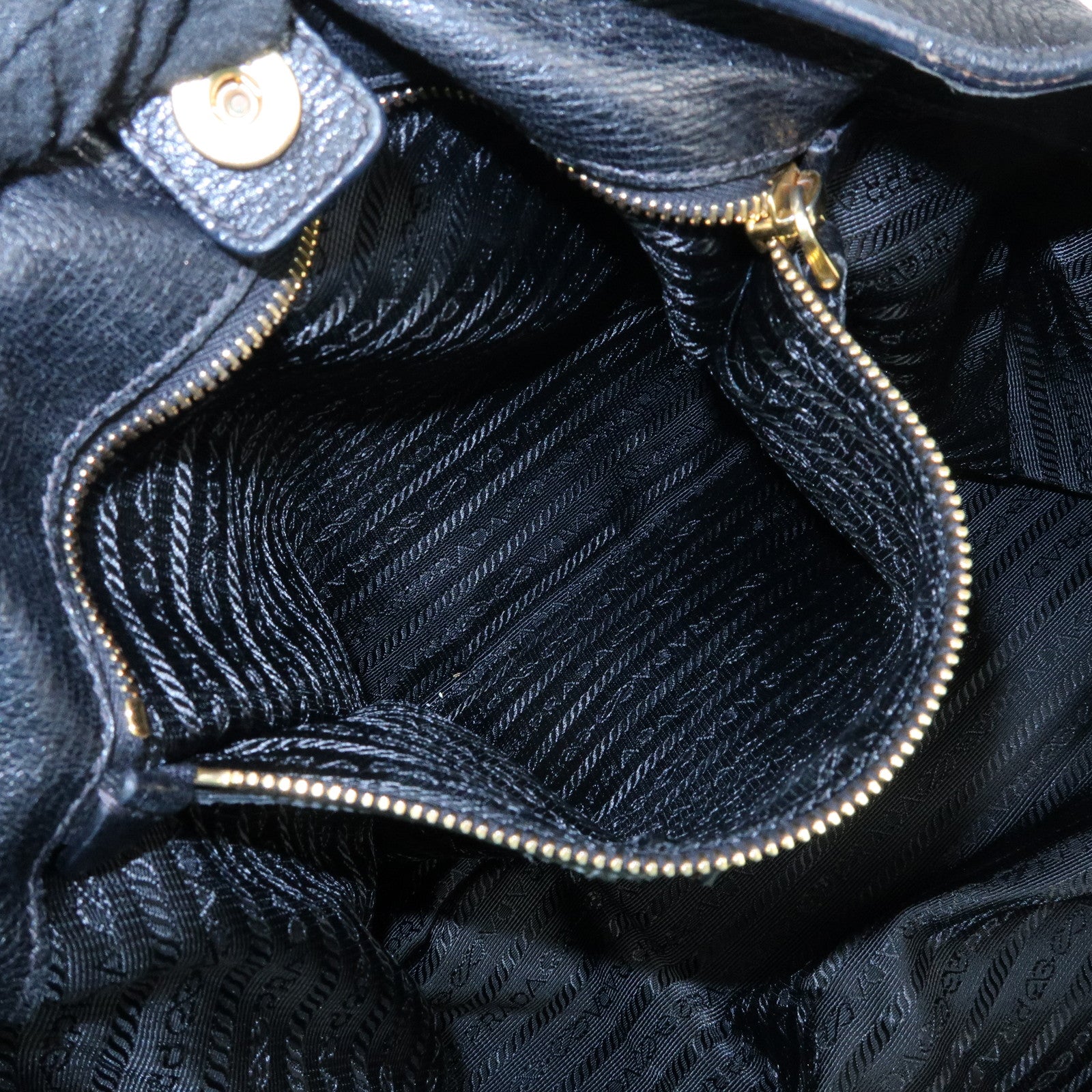 PRADA Logo Leather 2Way Bag Hand Bag Shoulder Bag Black BR4083