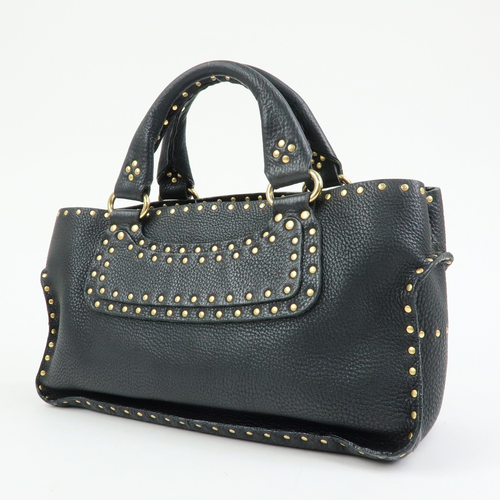 CELINE Boogie Bag Leather Hand Bag Tote Bag Black Studs