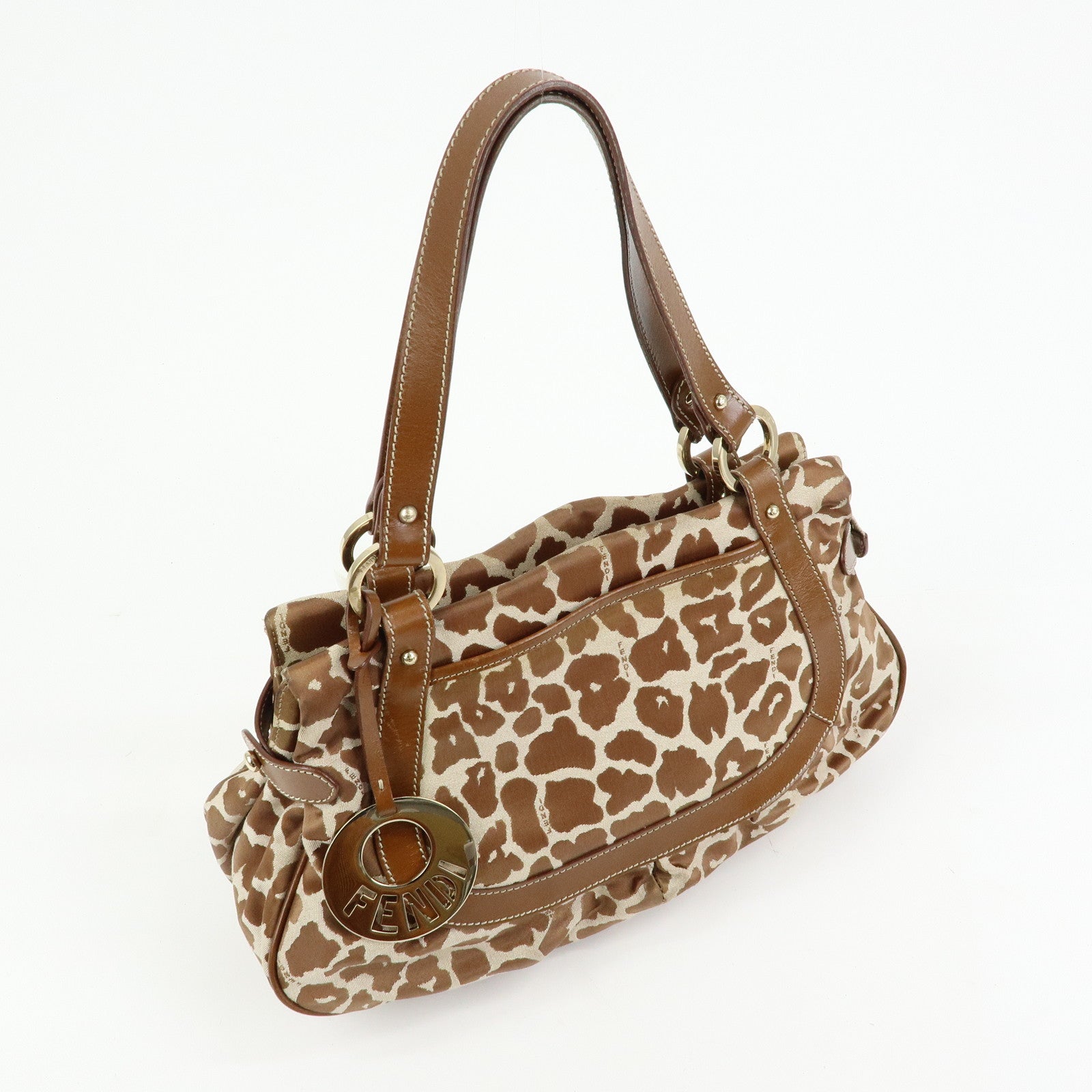 FENDI Canvas Leather Tote Bag Hand Bag Animal Print Brown 8BR628