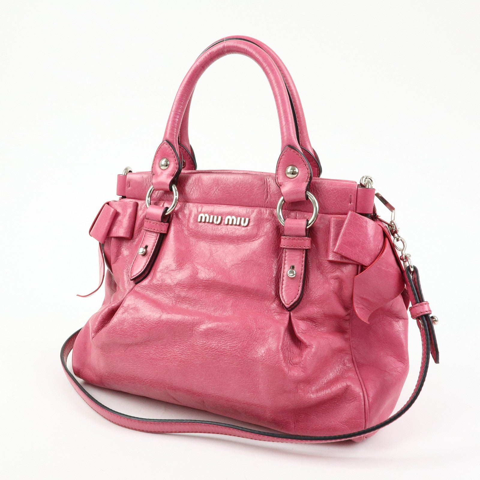 MIU MIU Vitello Lux 2Way Ribbon Motif Bag Hand Bag Pink RN0955