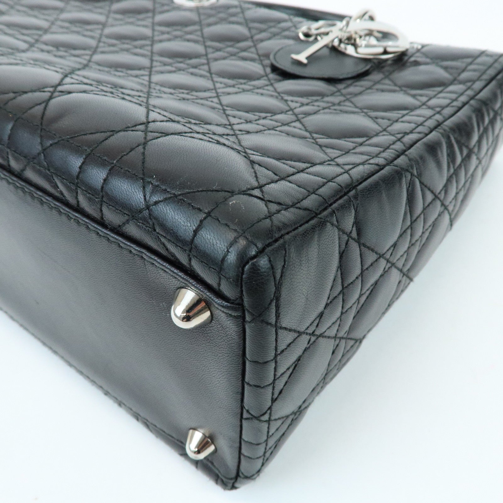 Christian Dior Cannage Leather Tote Bag Hand Bag Black