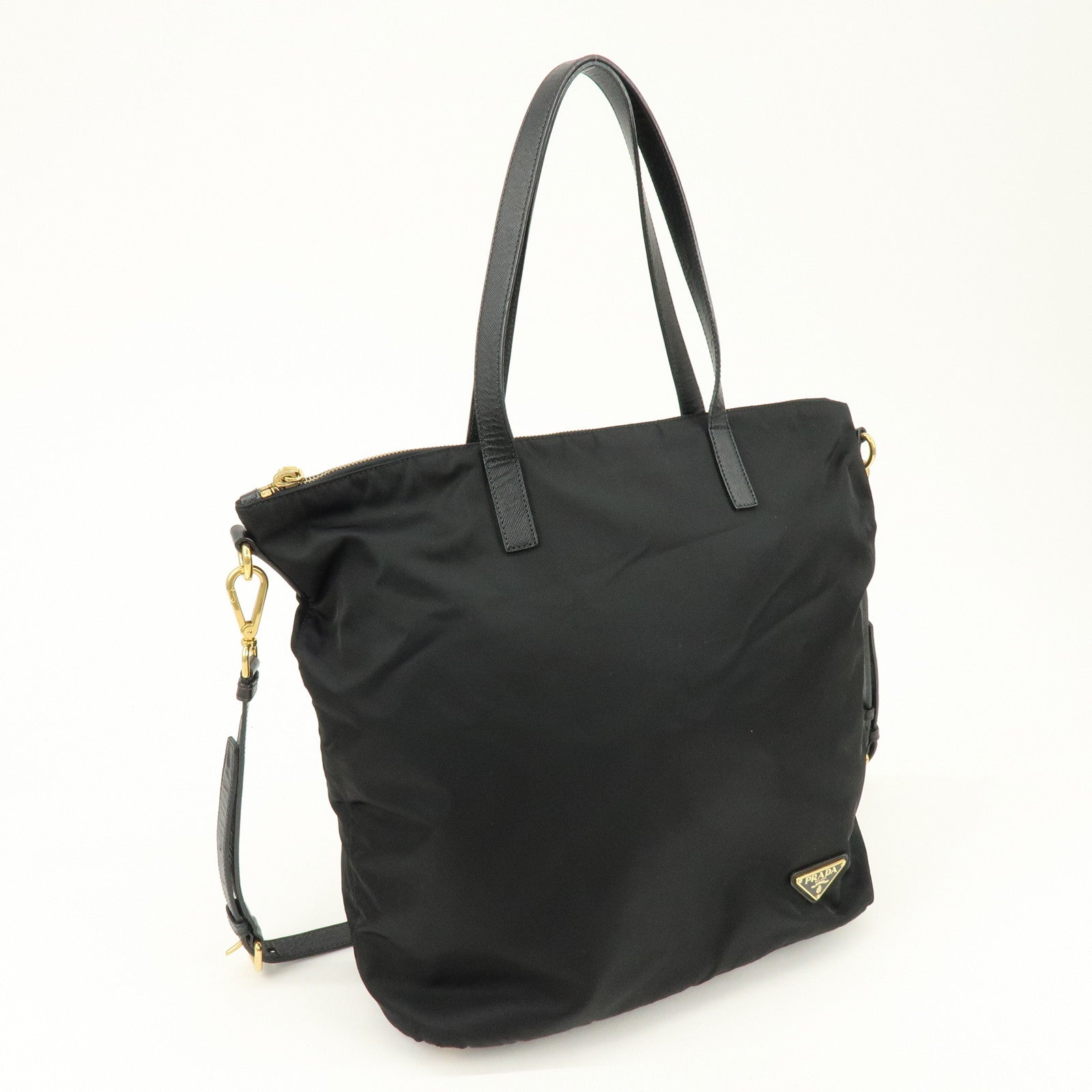 PRADA Triangle Logo Nylon Saffiano Leather 2Way Bag Hand Bag Black