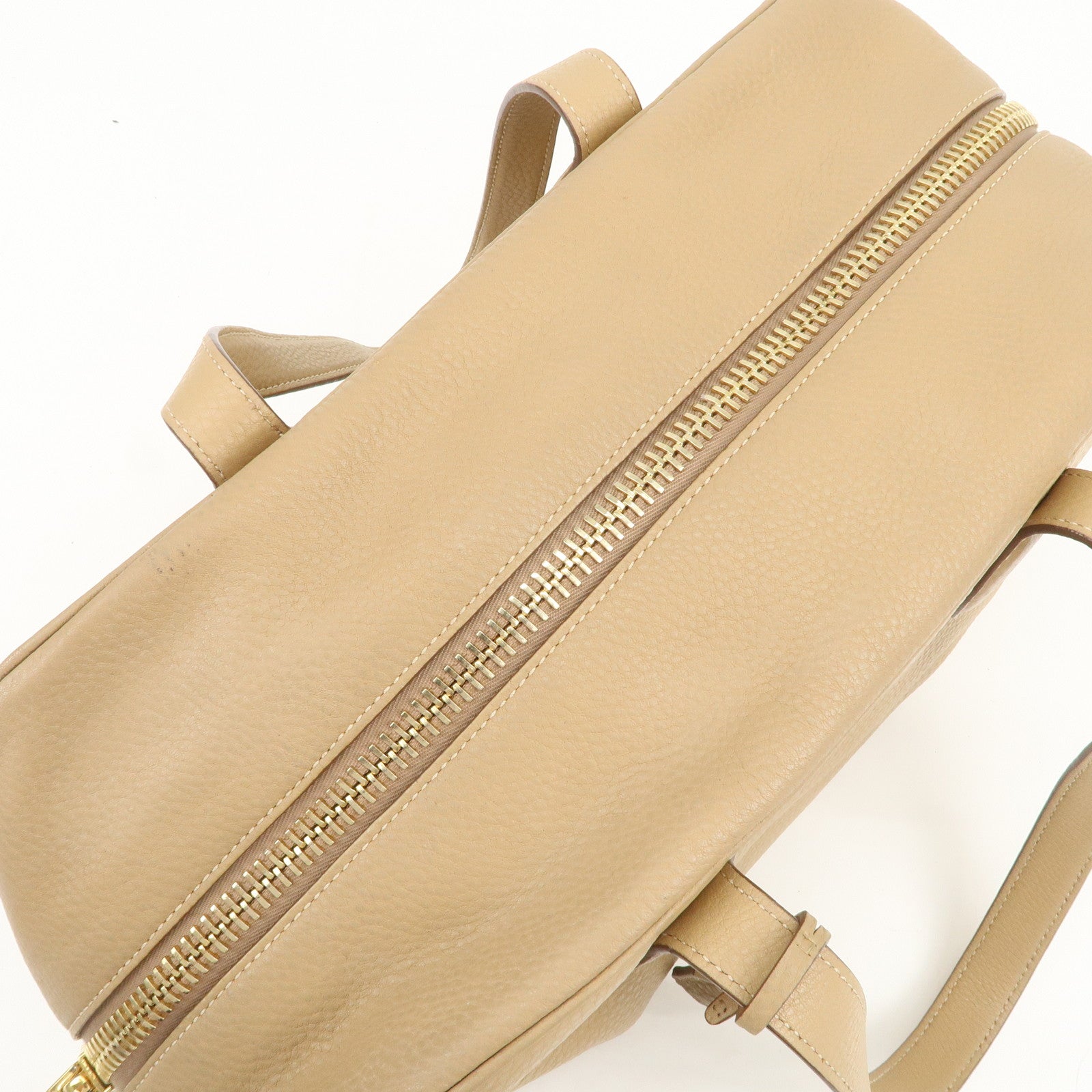 PRADA Leather Boston Bag Hand Bag Beige Gold BL8062