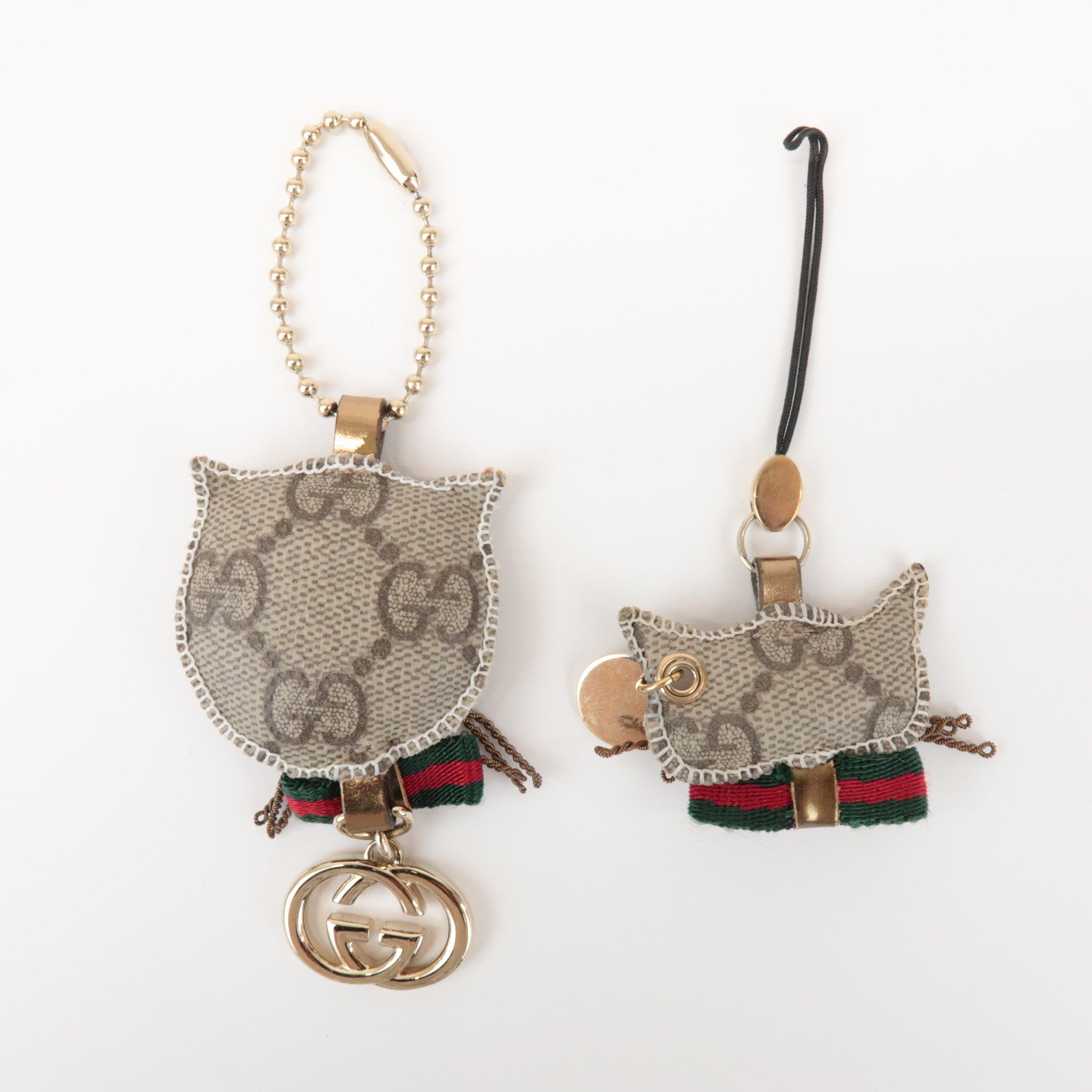 GUCCI Set of 2 Sherry GG Plus Gucciori Cat Chihuahua Key Charm