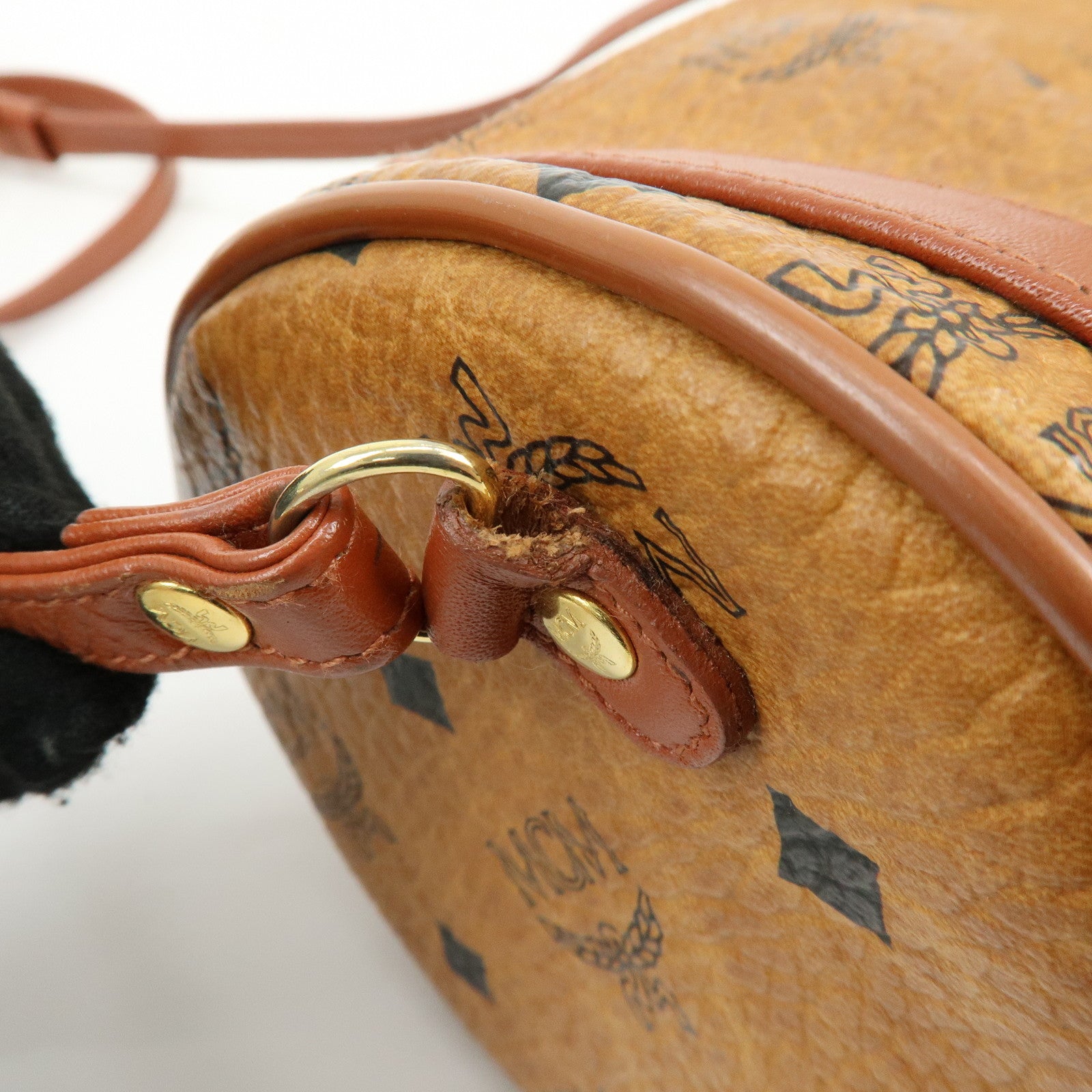 MCM Visetos Logogram Leather Shoulder Bag Crossbody Bag Brown