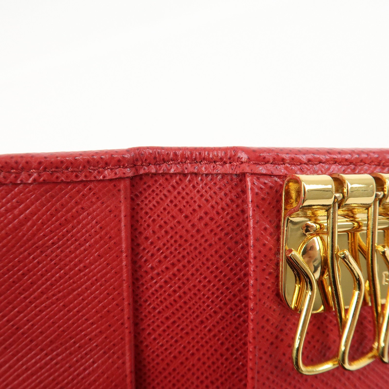 PRADA Logo Saffiano Leather Key Case Key Holder Red 11BG222