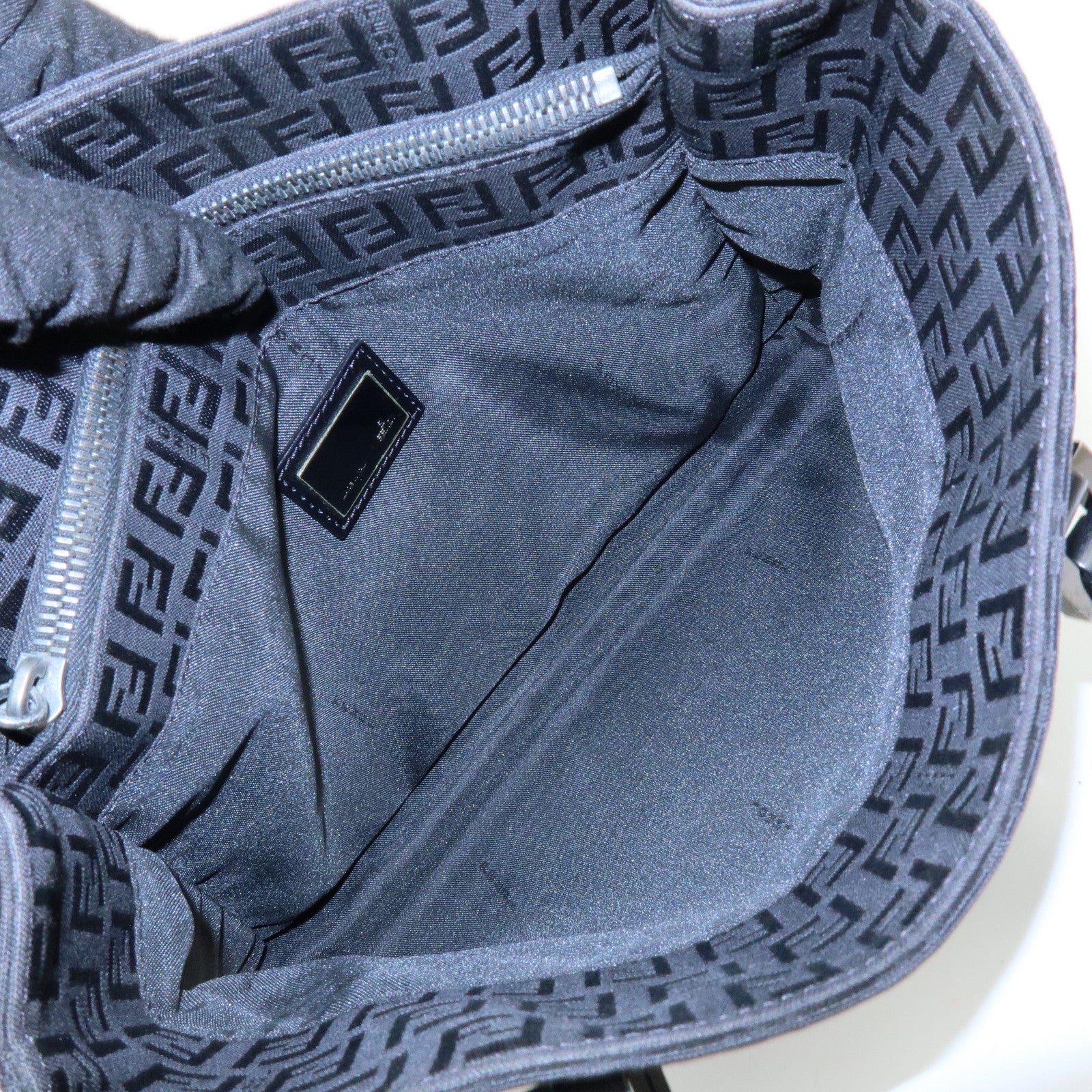 FENDI Zucchino Canvas Leather Tote Bag Hand Bag Black 8BH072