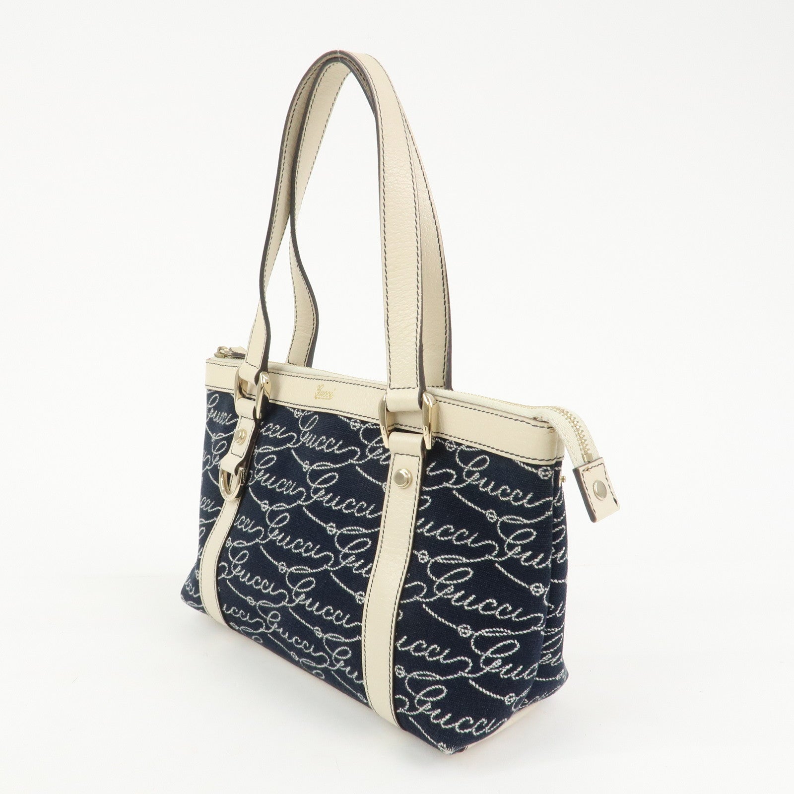 GUCCI Abbey Canvas Leather Tote Bag Shoulder Bag Dark Navy 141471