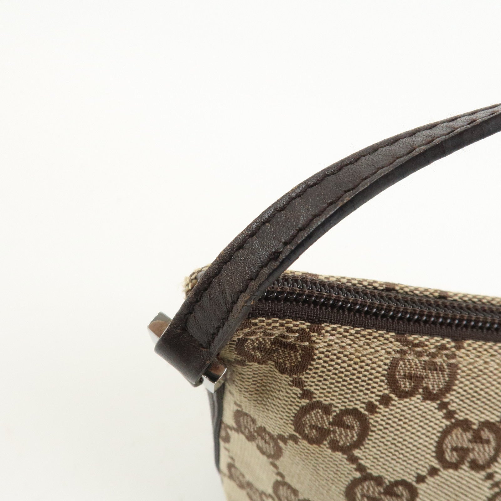 GUCCI Boat Bag GG Canvas Leather Hand Bag Brown 07198