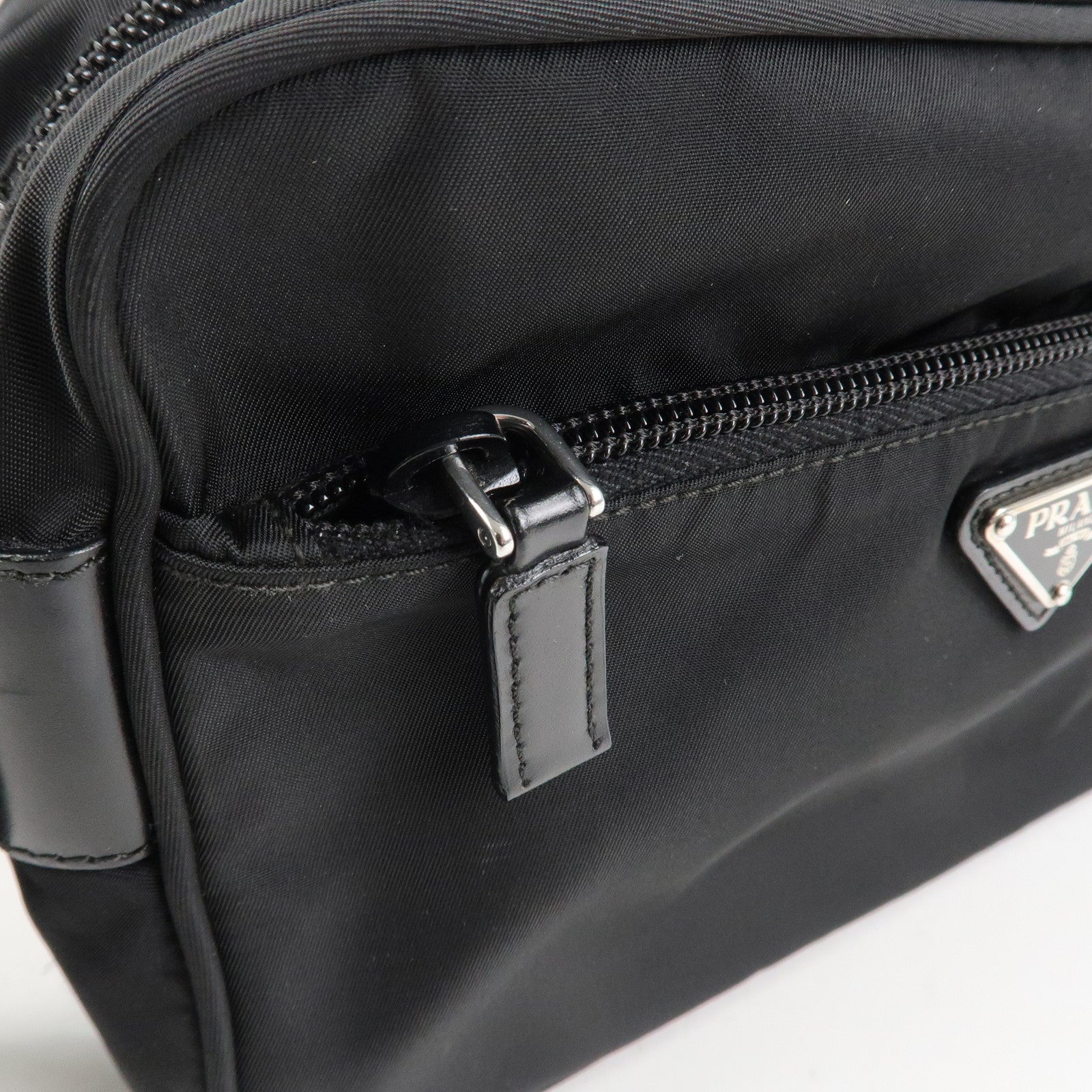 PPRADA Triangle Logo Nylon Leather Shoulder Bag NERO Black BT0166 Used