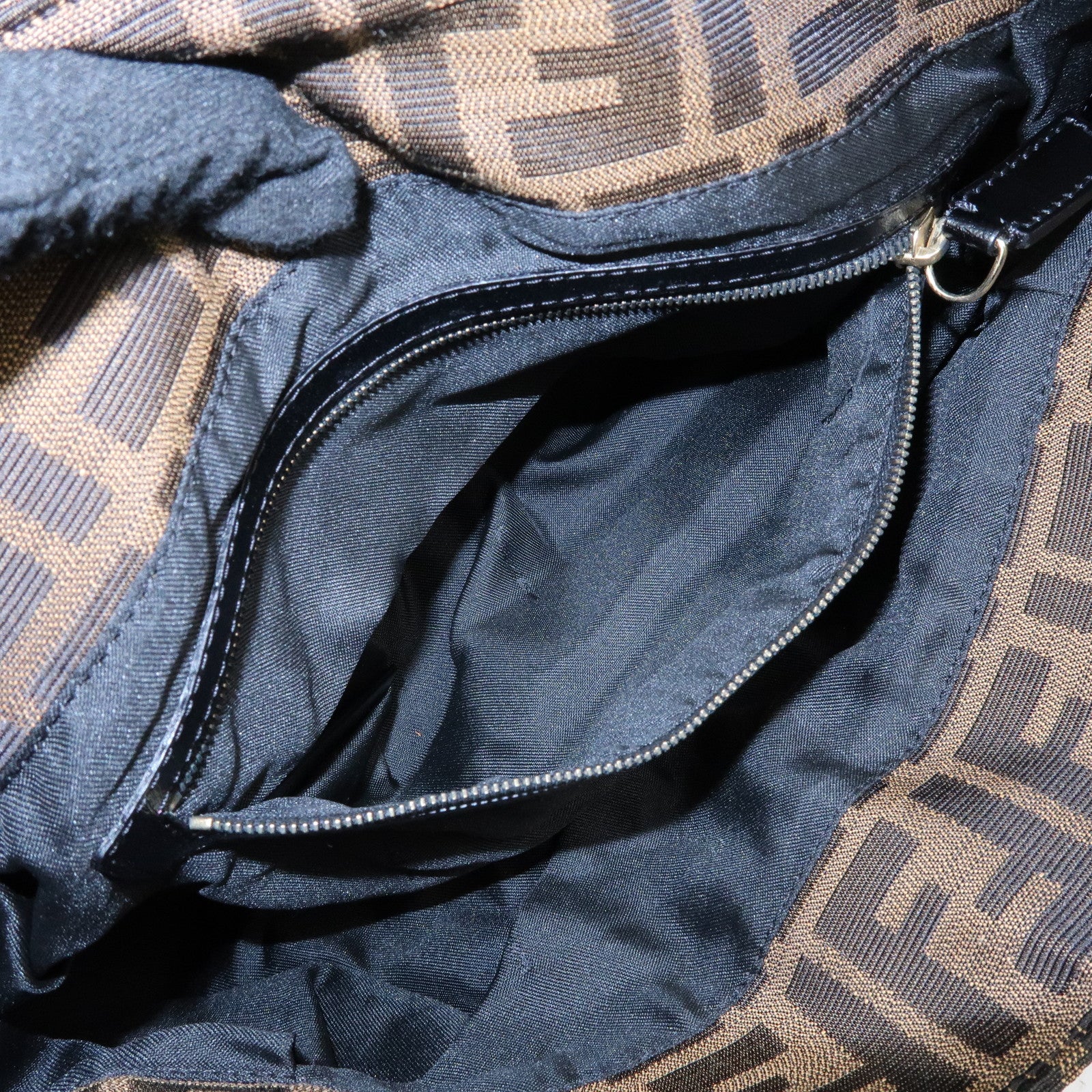 FENDI Zucca Canvas Leather Sequined Shoulder Bag Brown 8BR436