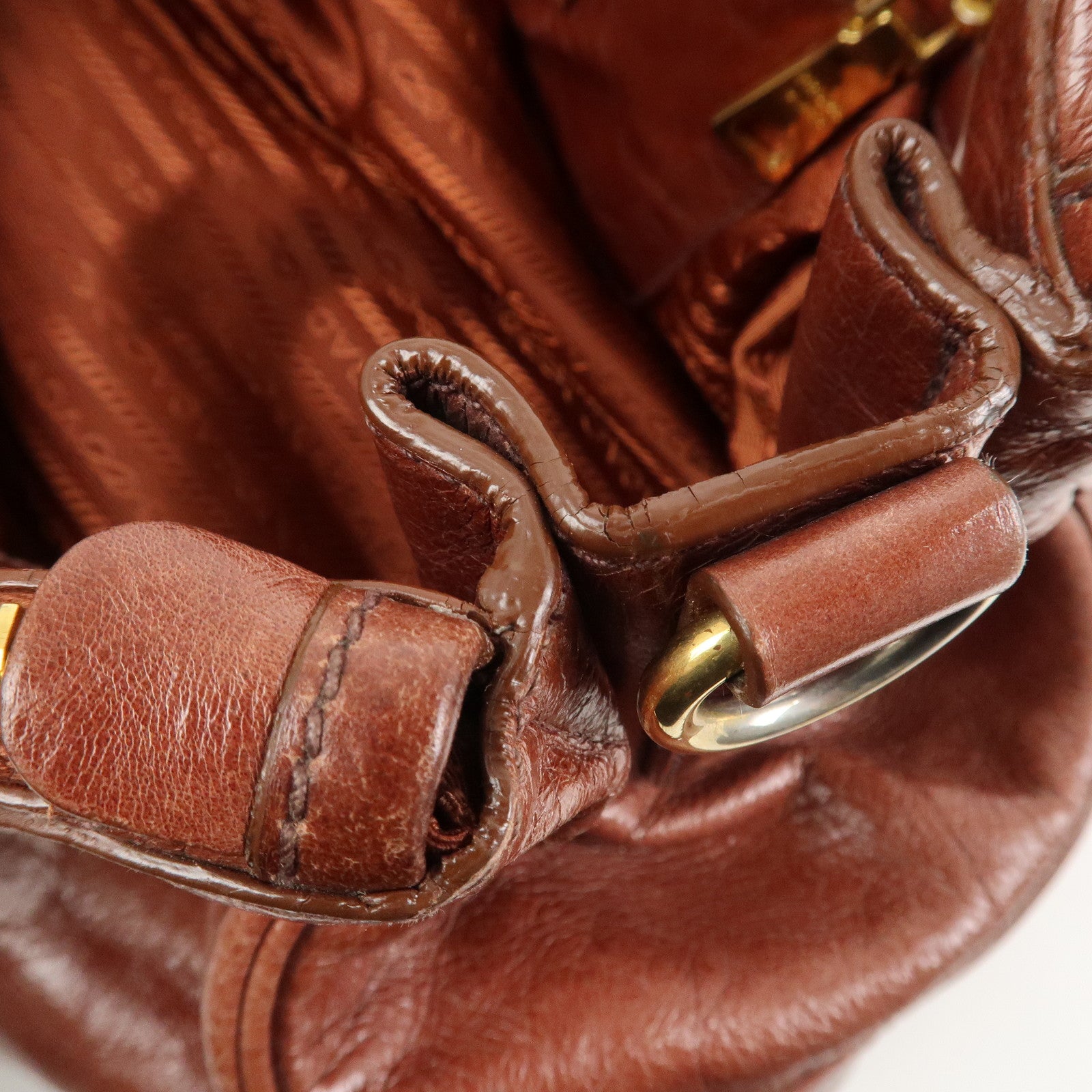 PRADA Logo Leather 2Way Hand Bag Shoulder Bag Brown BN2324