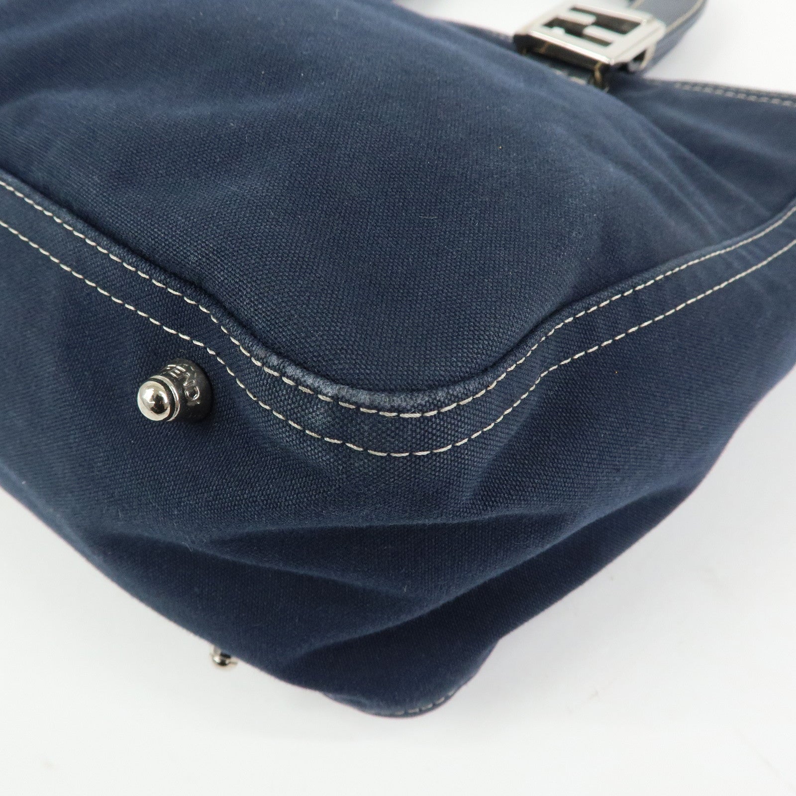 FENDI Canvas Leather Tote Bag Hand Bag Navy