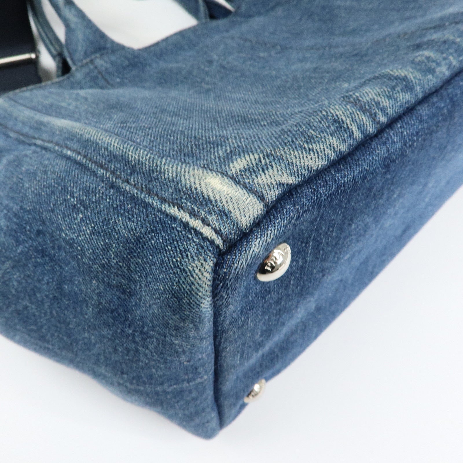 PRADA Canapa Triangle Logo Denim 2Way Bag Hand Bag Blue 1BG439
