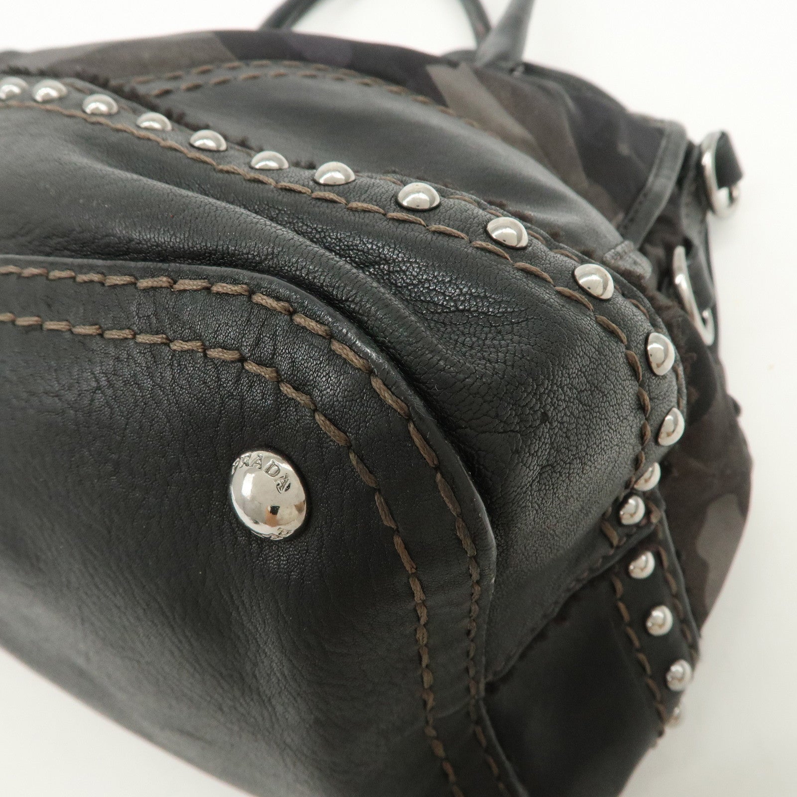 PRADA Nylon Leather 2Way Hand Shoulder Bag Black Camouflage BL0688
