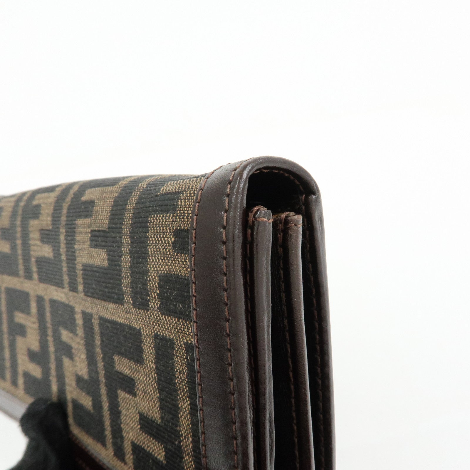 FENDI Zucca Canvas Leather Bi-fold Long Wallet Brown 30851