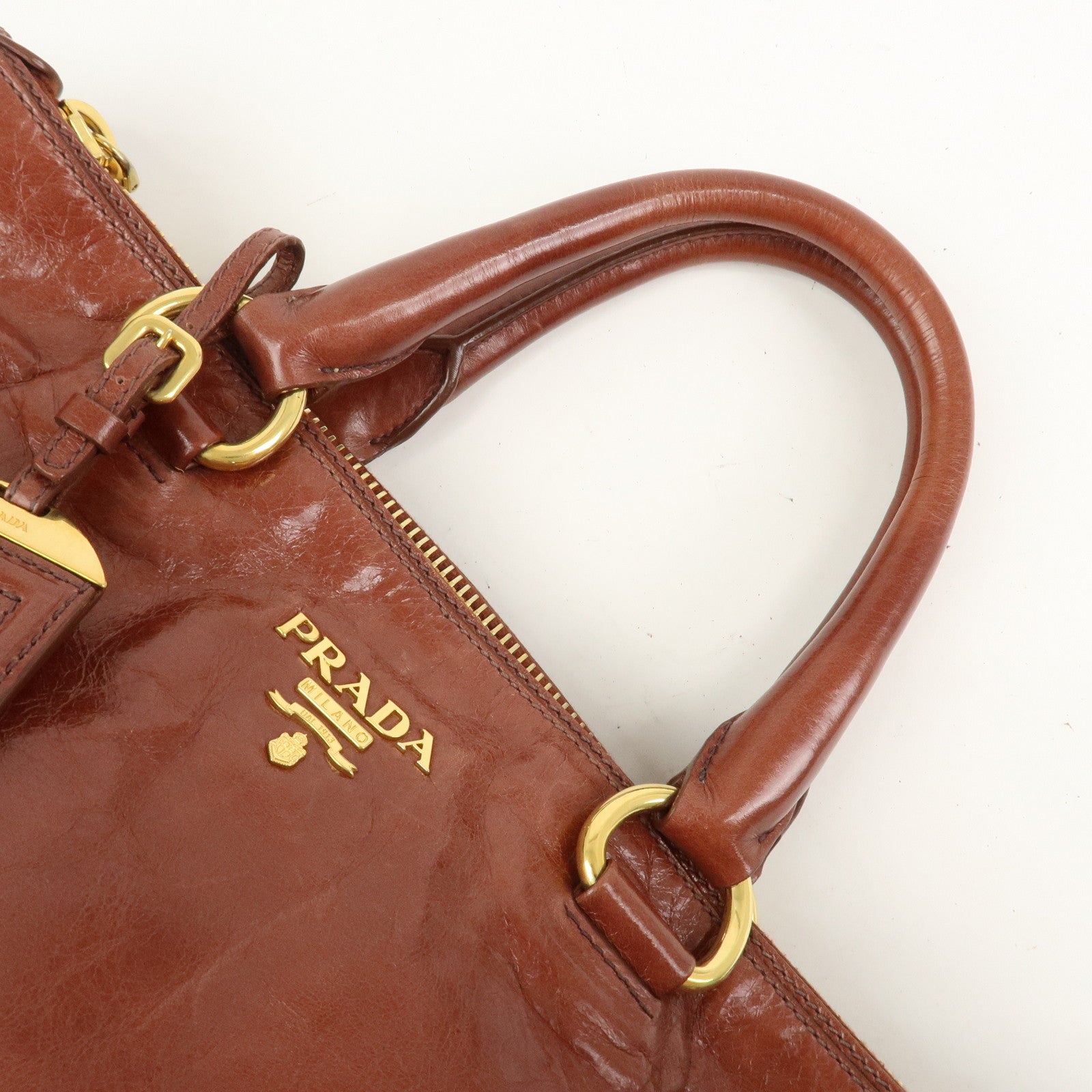PRADA Logo Leather 2Way Hand Bag Shoulder Bag Brown BN2324