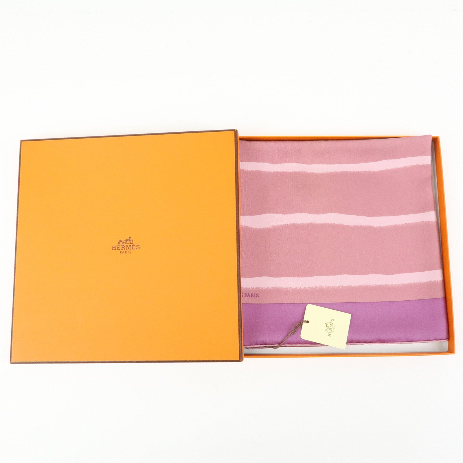 HERMES Carre 90 Silk 100% Striped Scarf Purple