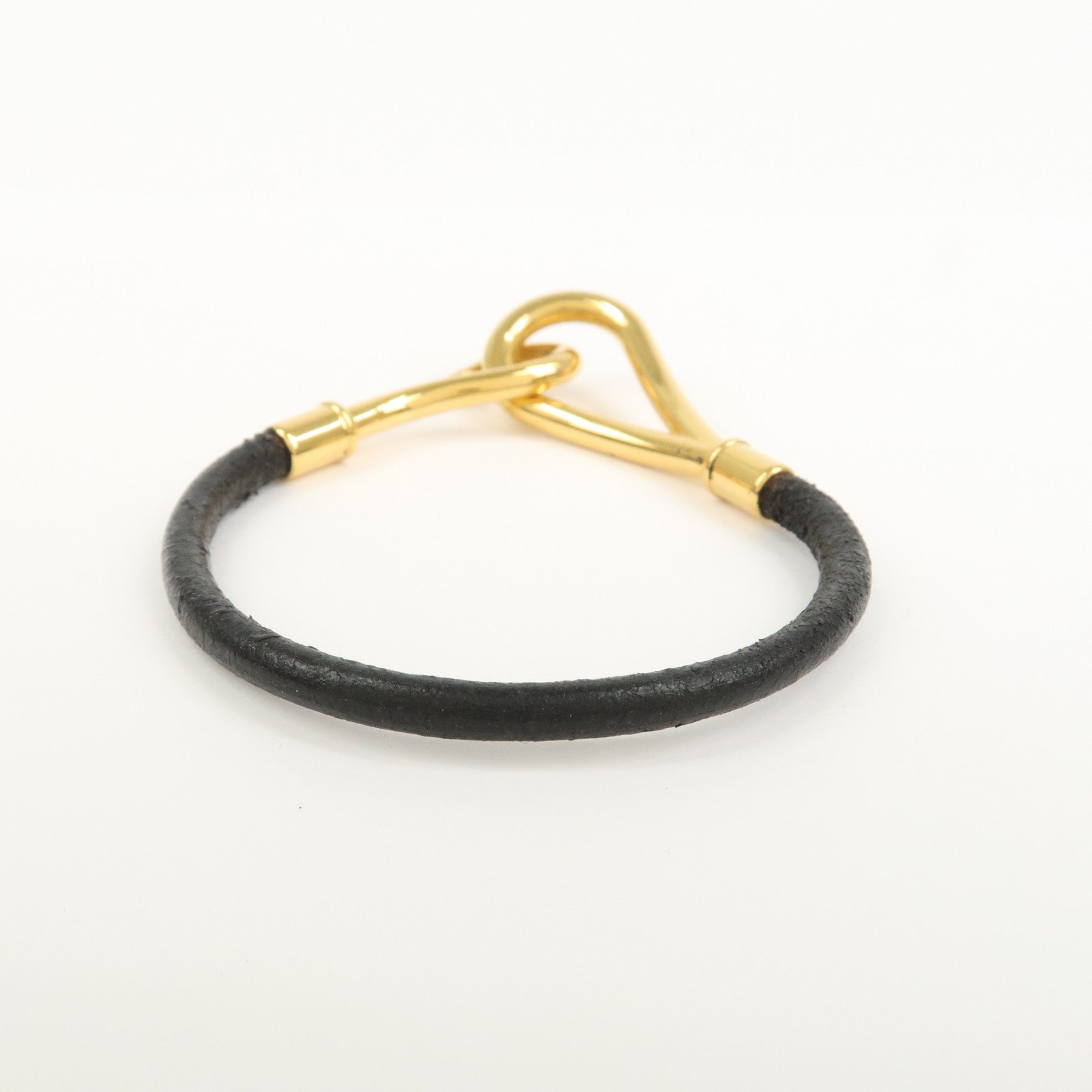 HERMES Leather Jumbo Bracelet Gold Hook Black