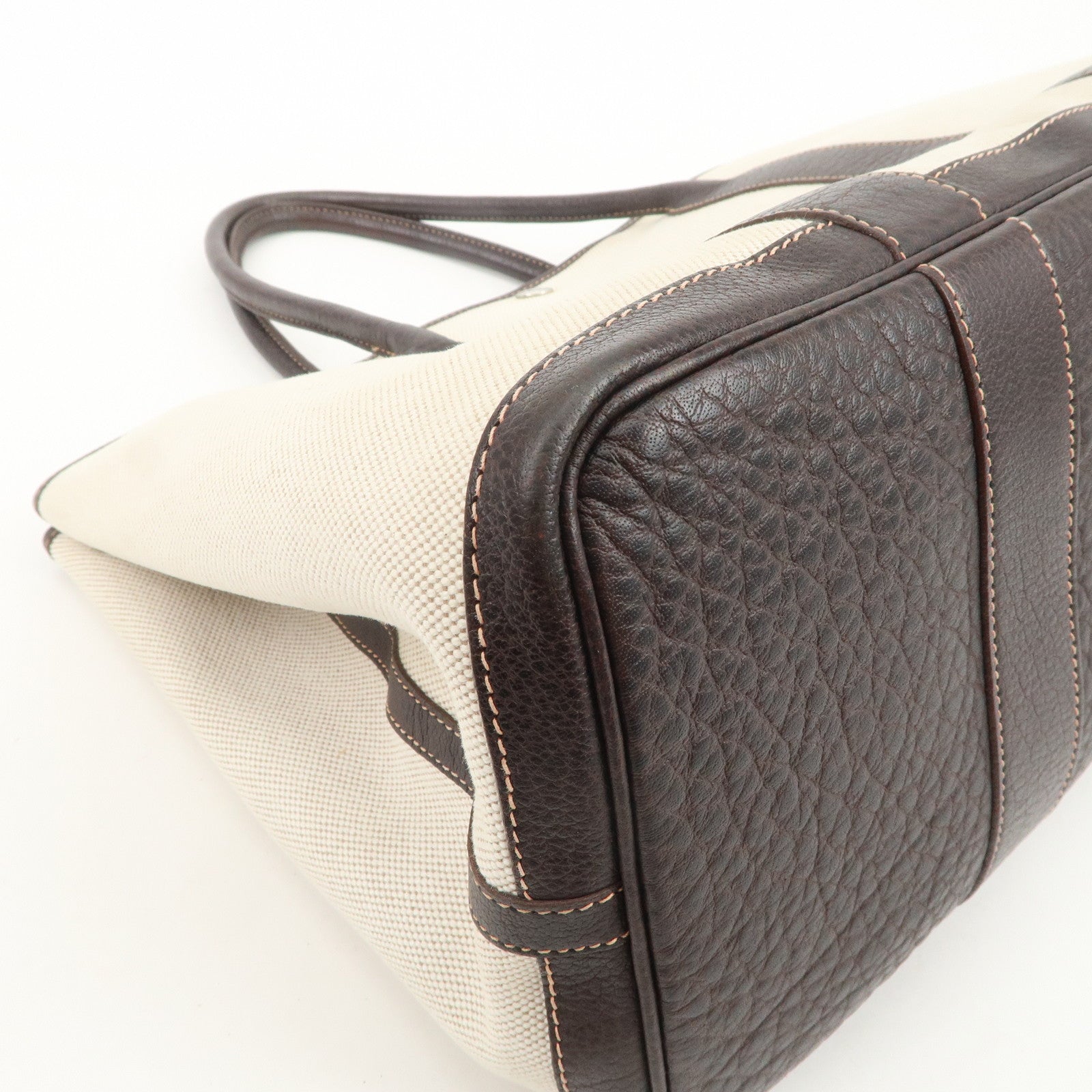 HERMES Garden Party Toile H Leather Tote Bag Hand Bag Natural