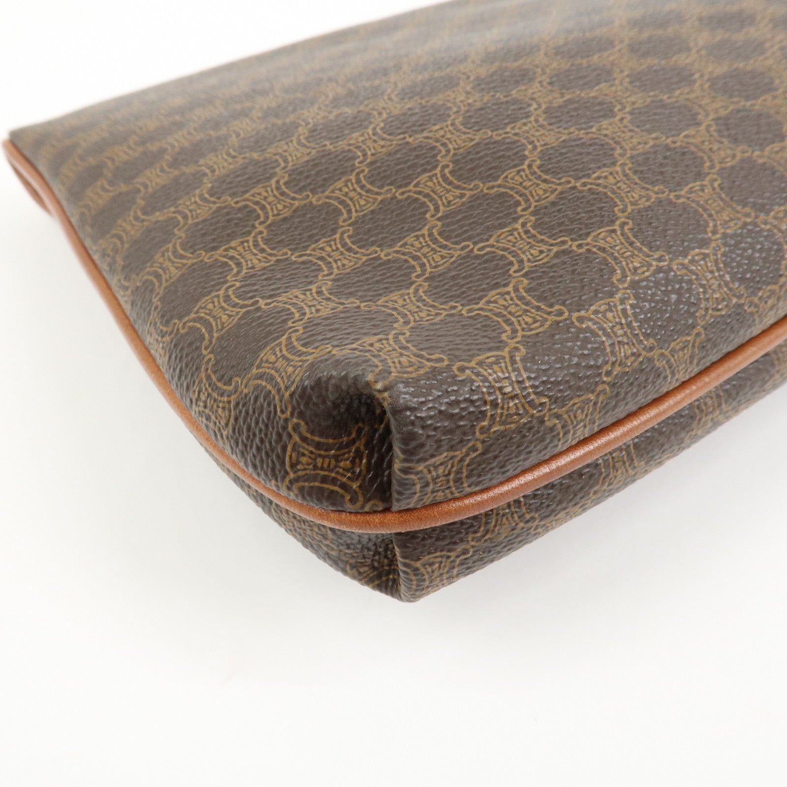 CELINE Macadam PVC Leather Clutch Bag Pouch Brown