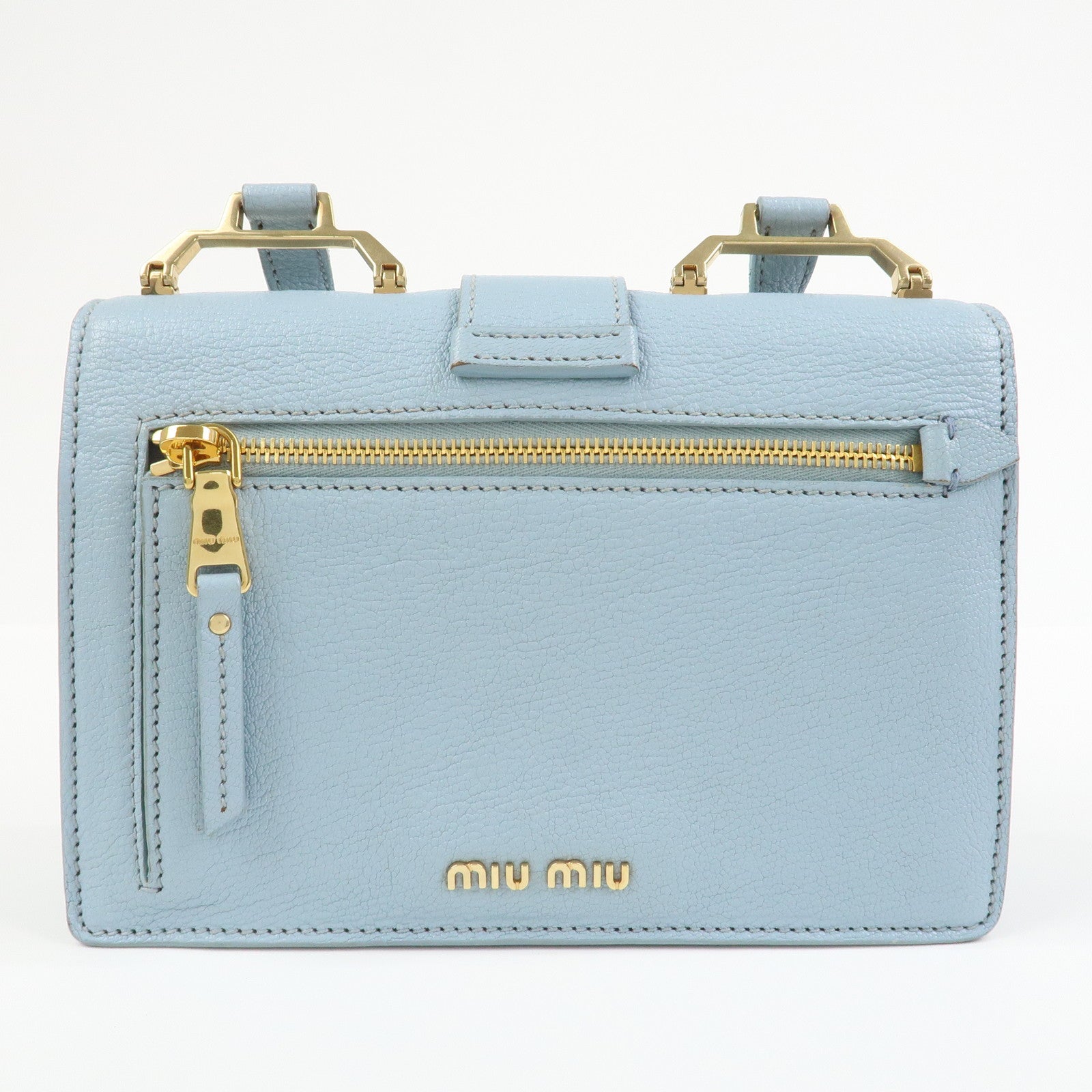 MIU MIU Leather Shoulder Bag Crossbody Bag Light Blue