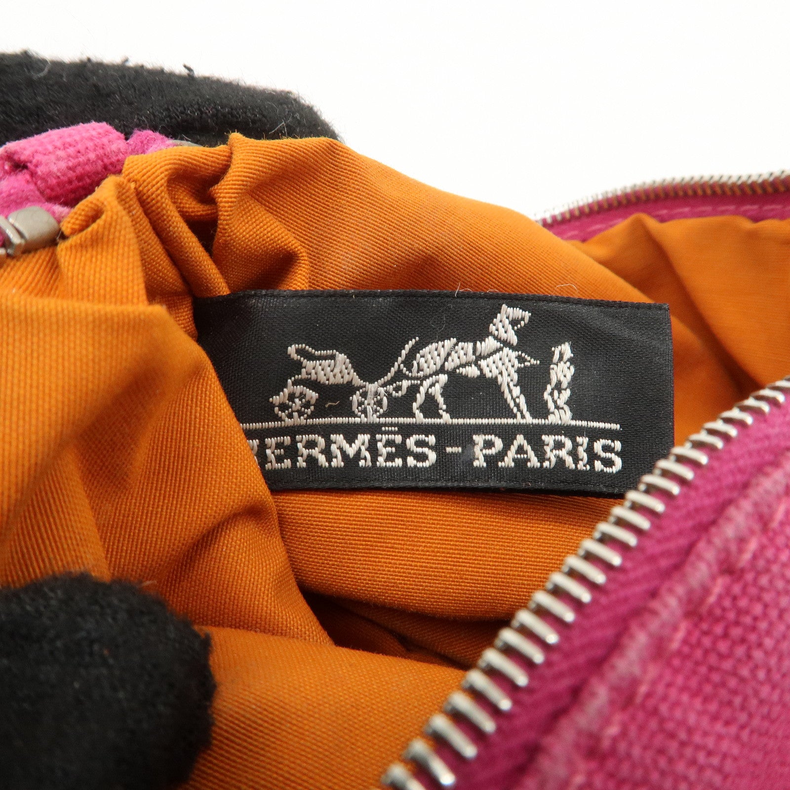 HERMES Set of 2 Leather Canvas Pouch Cosmetic Pouch Pink Blue Used