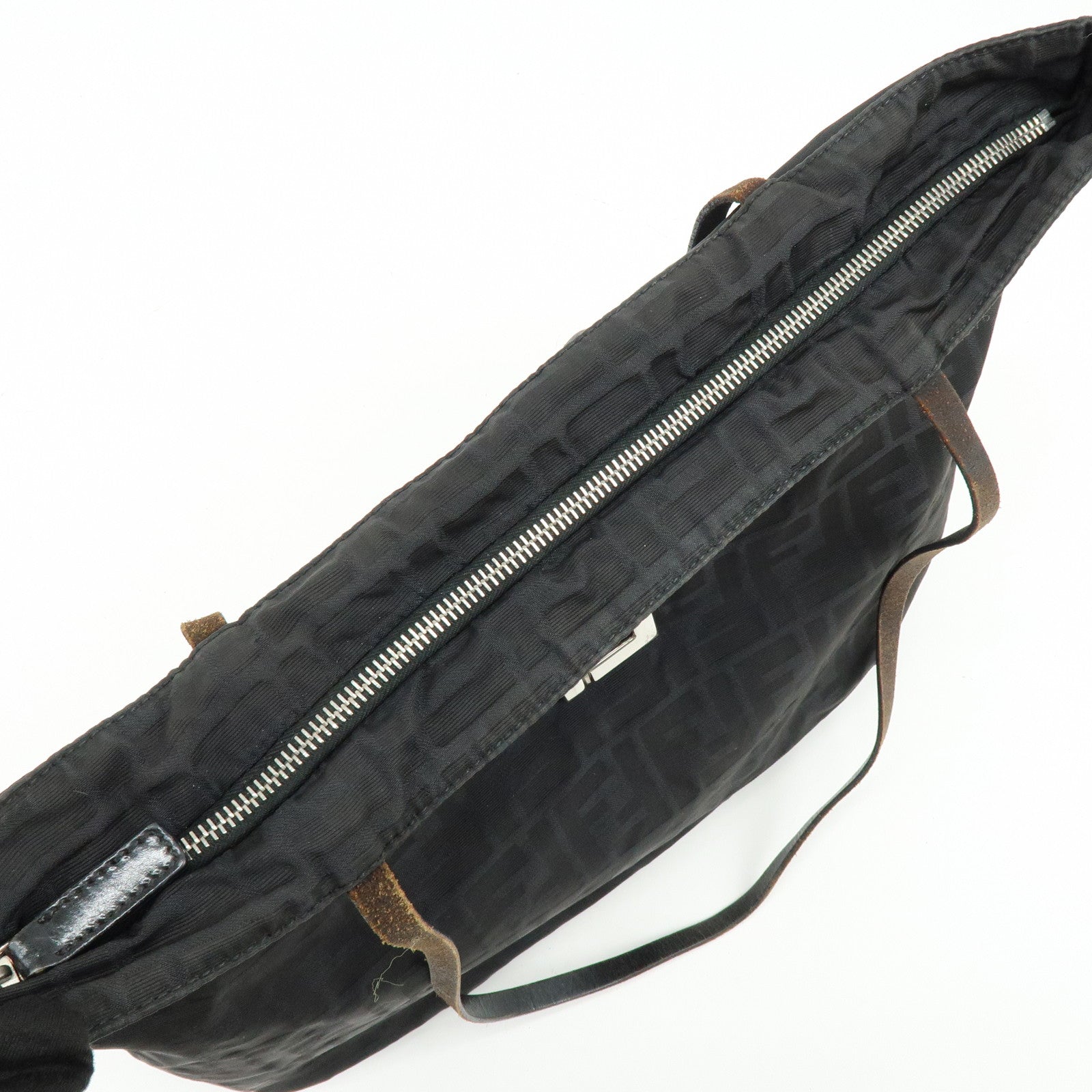 FENDI Zucca Canvas Leather Tote Bag Shoulder Bag Black 15785