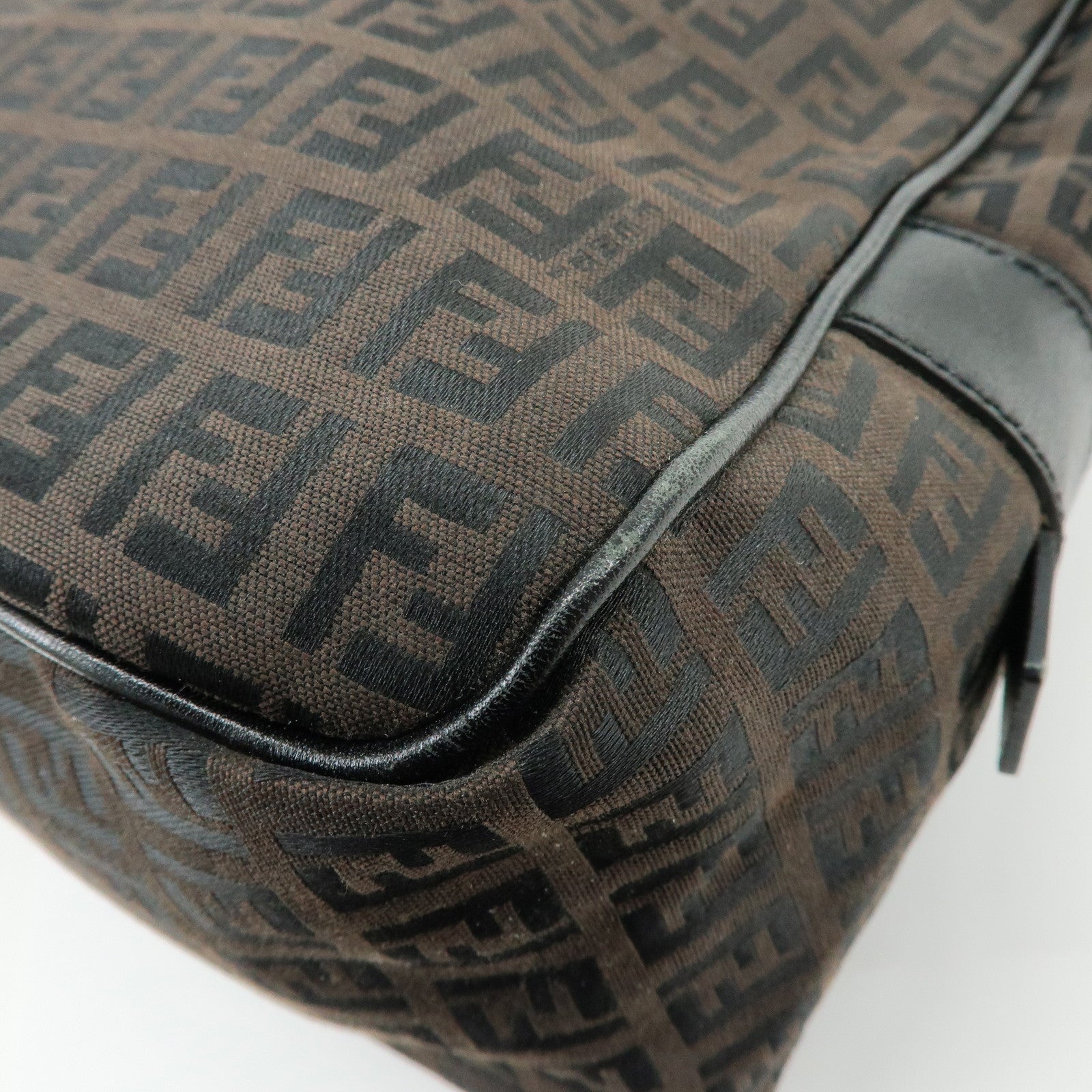 FENDI Zucchino Canvas Leather Hand Bag Boston Bag Brown 8BN005