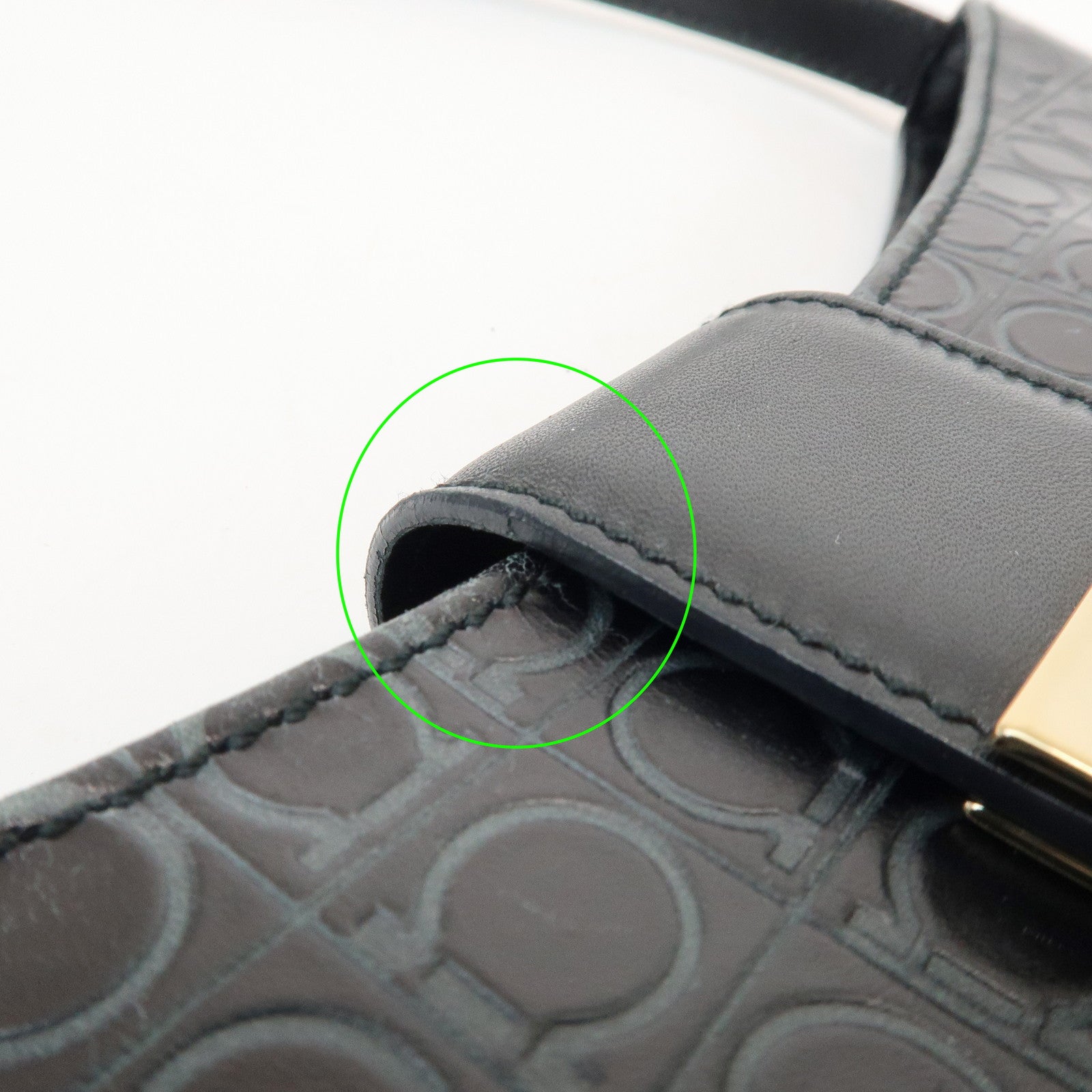 Ferragamo Gancini Leather Shoulder Bag Hand Bag Black