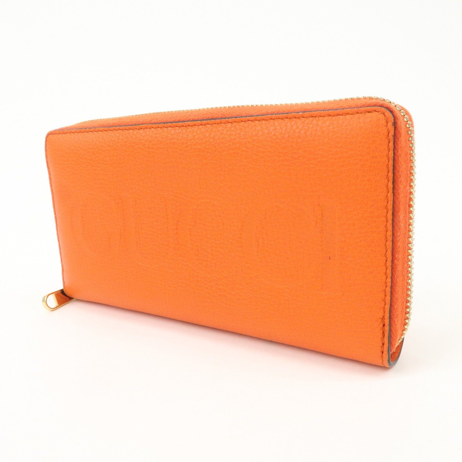 GUCCI Logo Leather Round Zippy Long Wallet Orange 658691