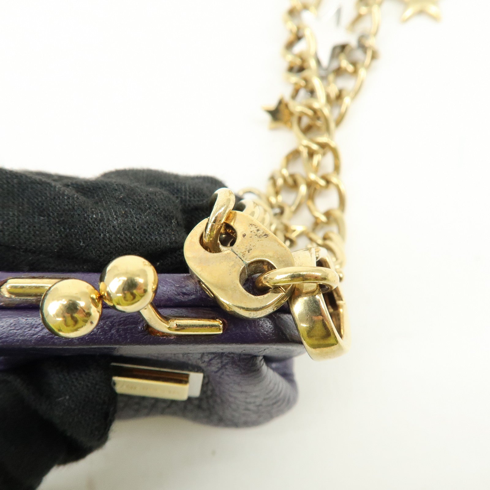 DOLCE & GABBANA Leather Chain Shoulder Coin Case Star Purple Gold